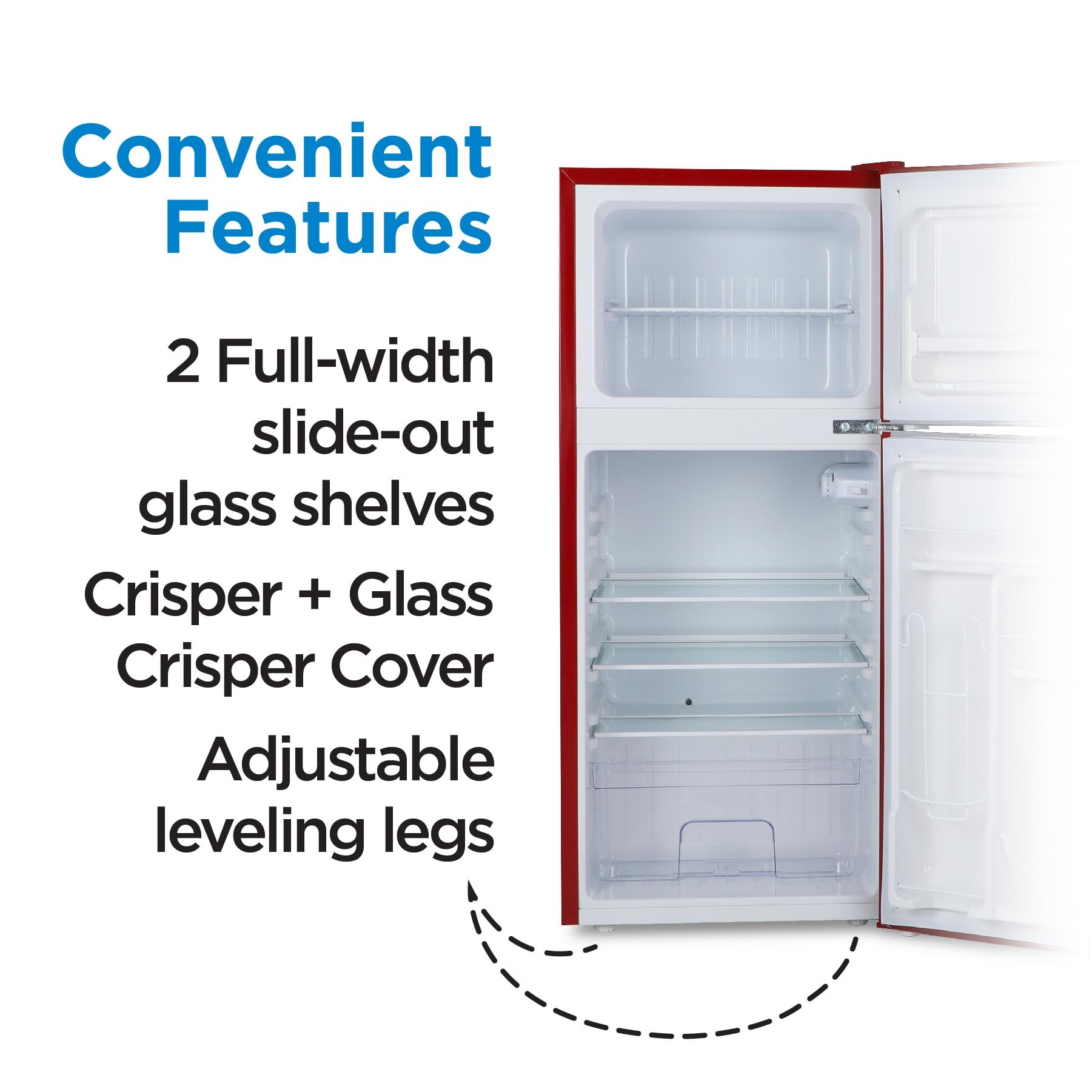 Retro Red Compact Refrigerator with True Freezer and Chrome Handles
