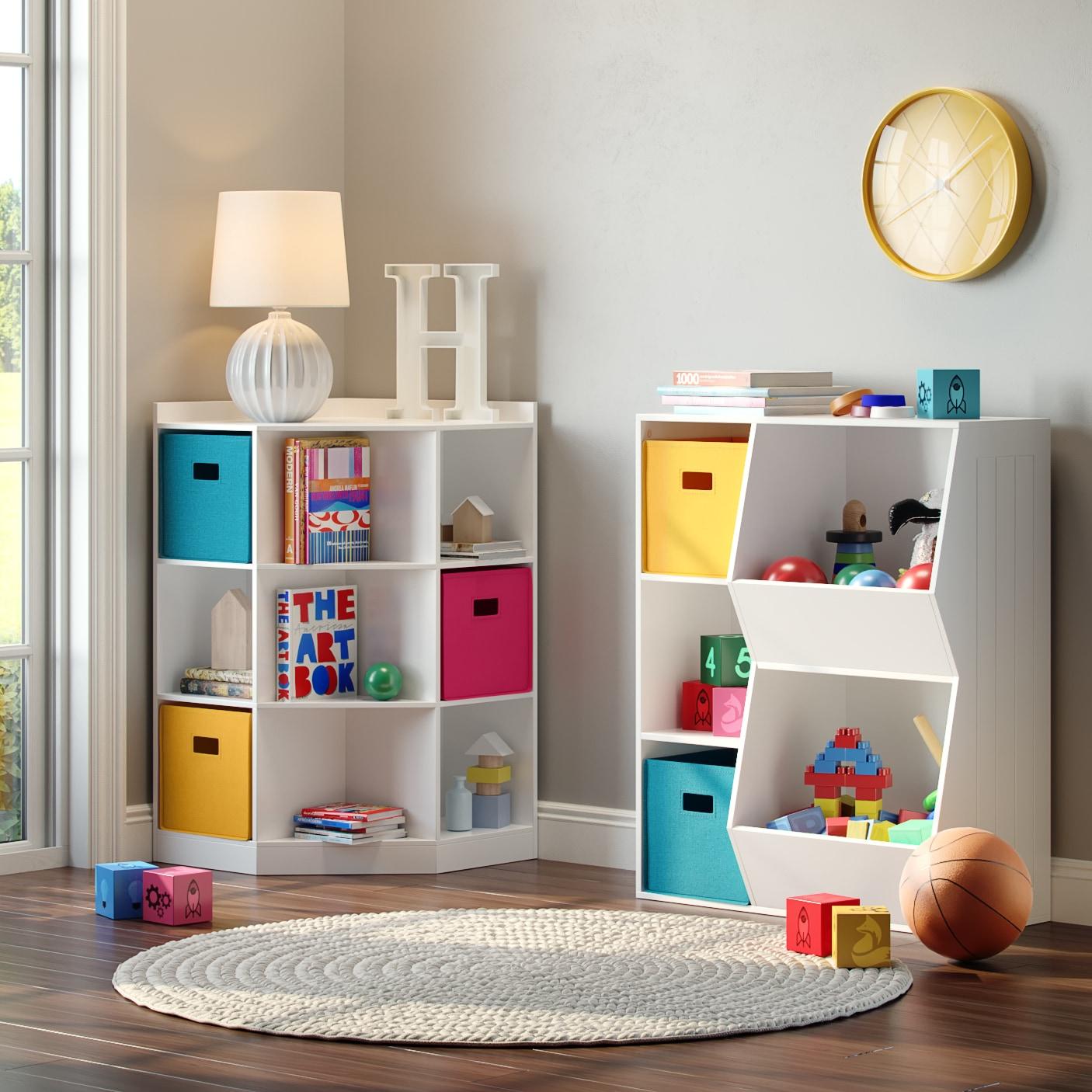 RiverRidge Kids Playroom Toy Organizer and Bookcase with 3 Cubbies and 2 Veggie Storage Bins