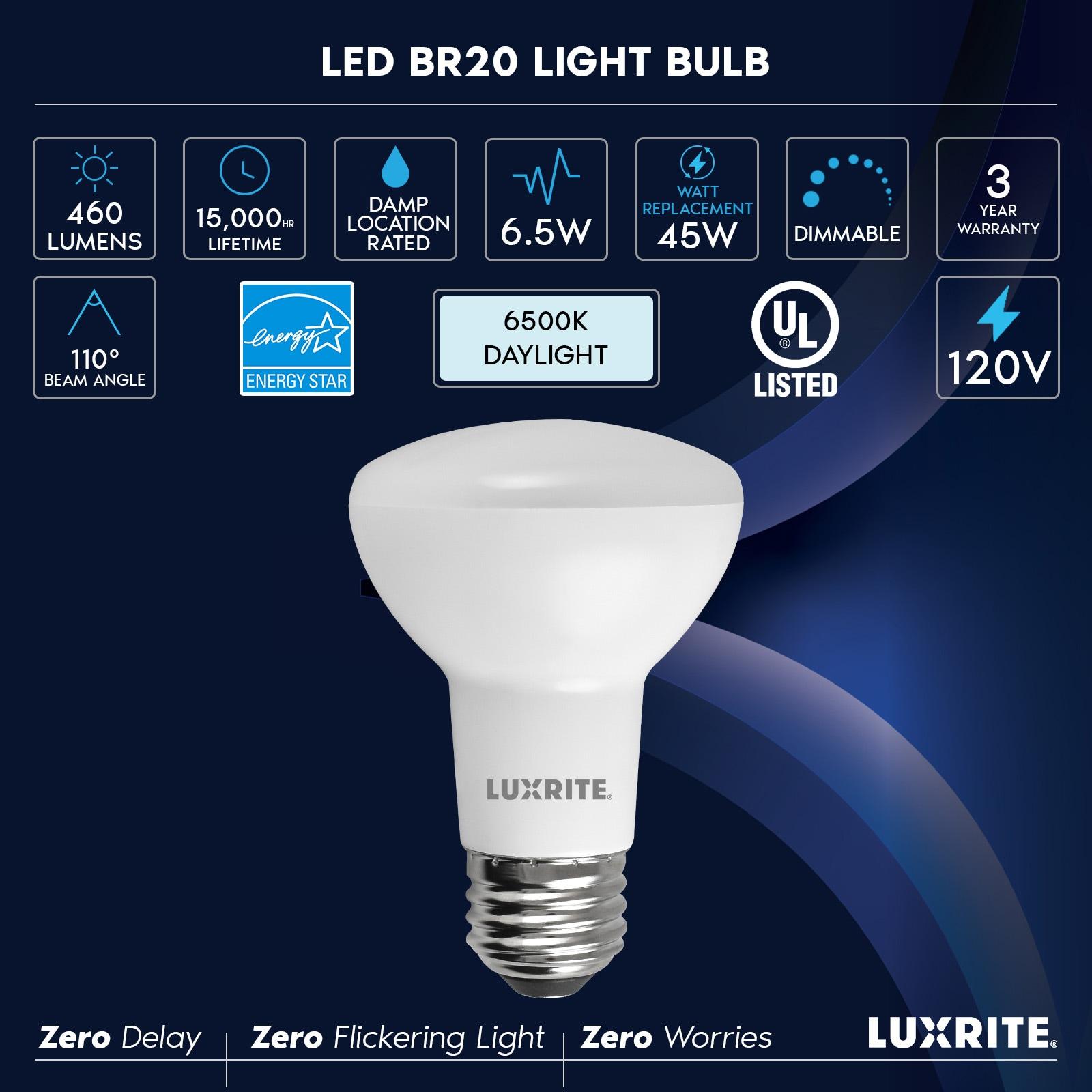 45 Watt Equivalent BR20 E26/Medium (Standard) Dimmable 6500K LED Bulb