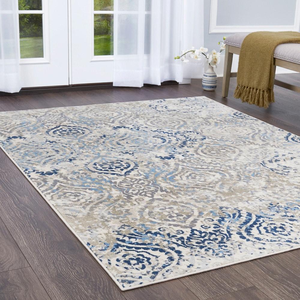 Home Dynamix Melrose Audrey Ogee Damask Area Rug, Ivory/Blue, 9'2"x12'5"