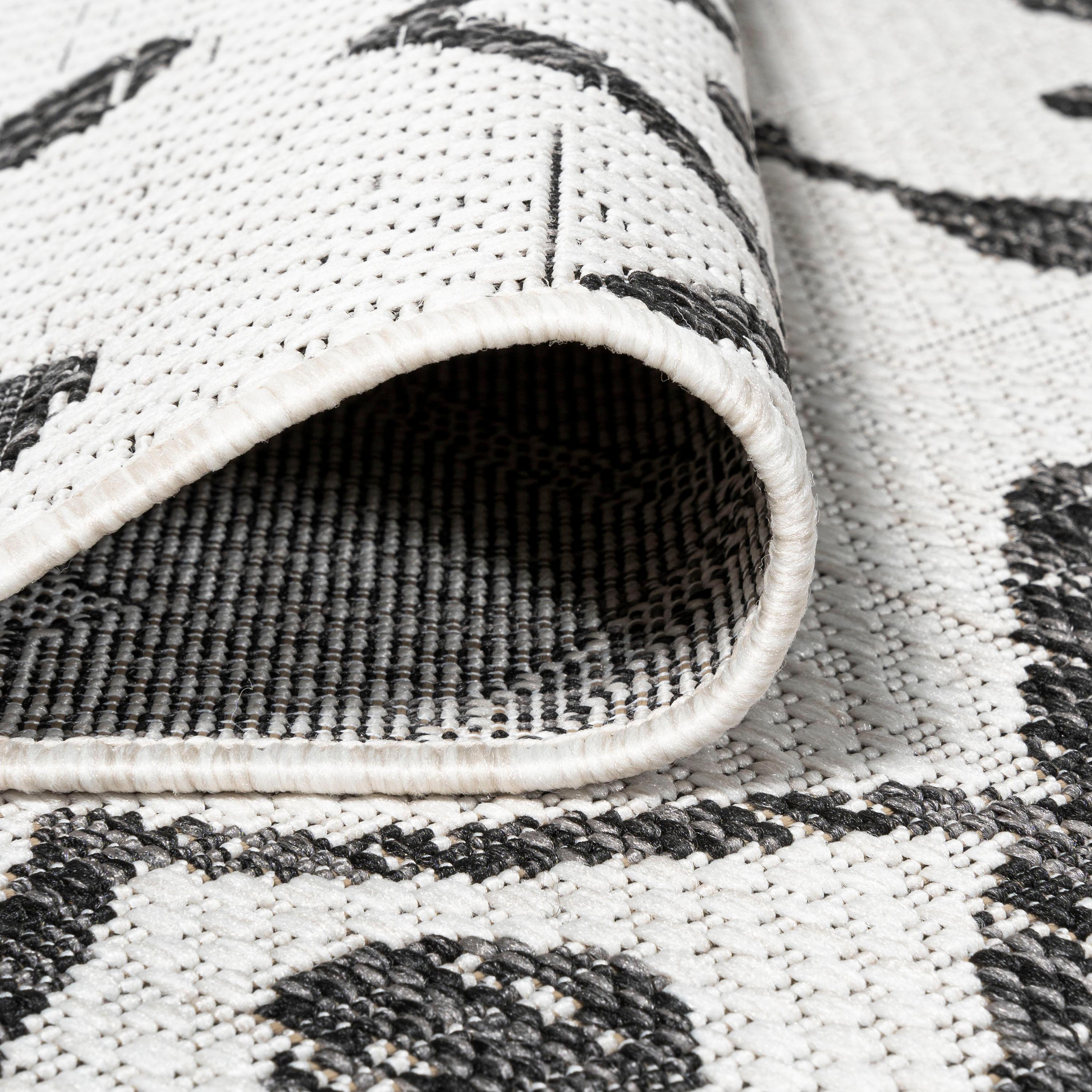 2'x10' Nokat Modern Bohemian Styled Indoor/Outdoor Runner Rug, Ivory/Black - JONATHAN Y