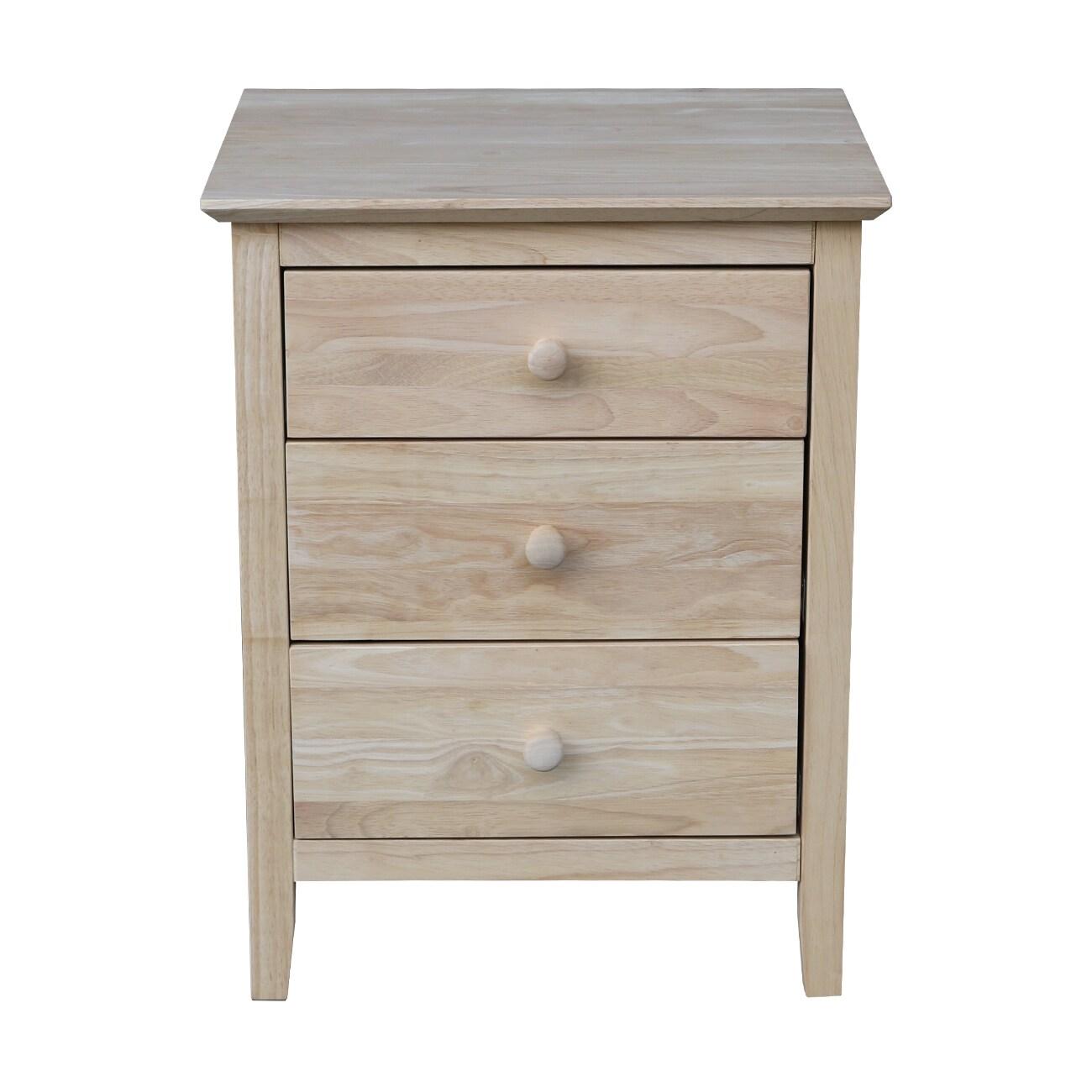 International Concepts Smith Nightstand with 3 Drawers - Unfinished : Hardwood Bedside Table, Storage Solution