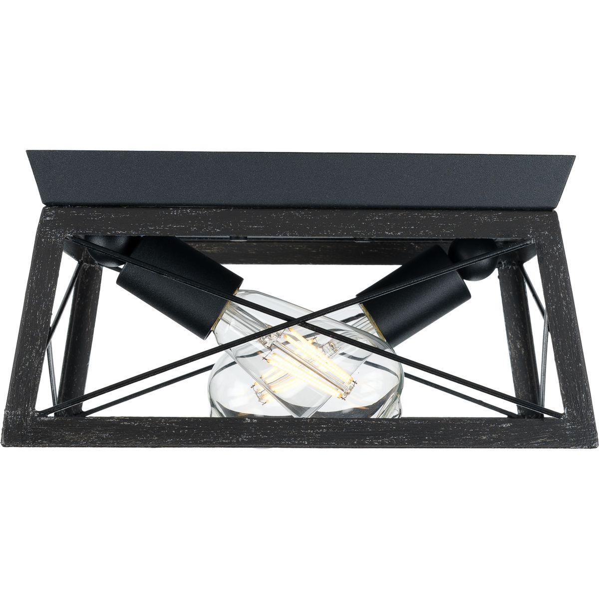 Progress Lighting, Briarwood, 2-Light Flush Mount, Textured Black, Faux-Painted Wood Enclosure