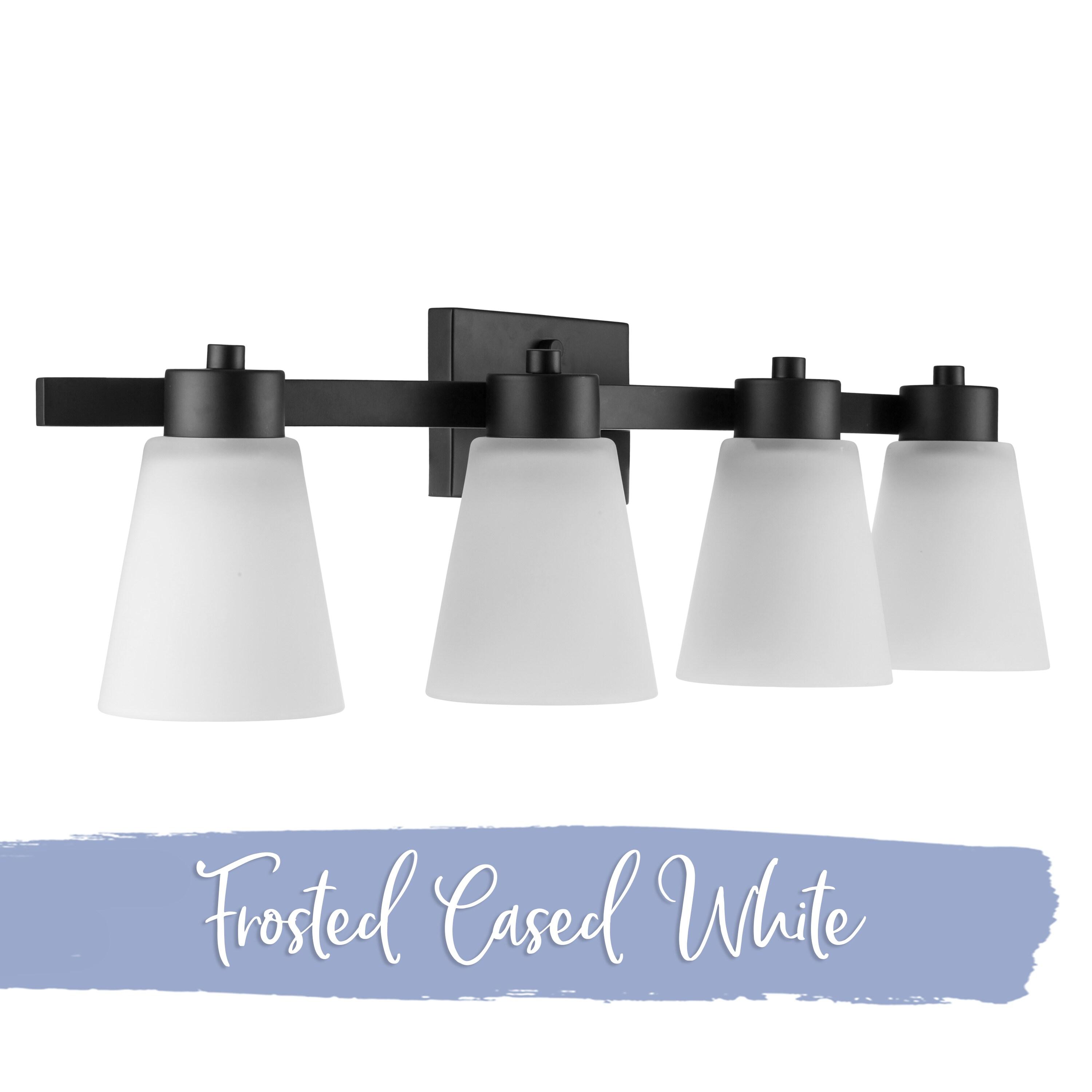 Prominence Home Fairendale 4-Light Matte Black Bathroom Vanity Light with Frosted Glass Shade