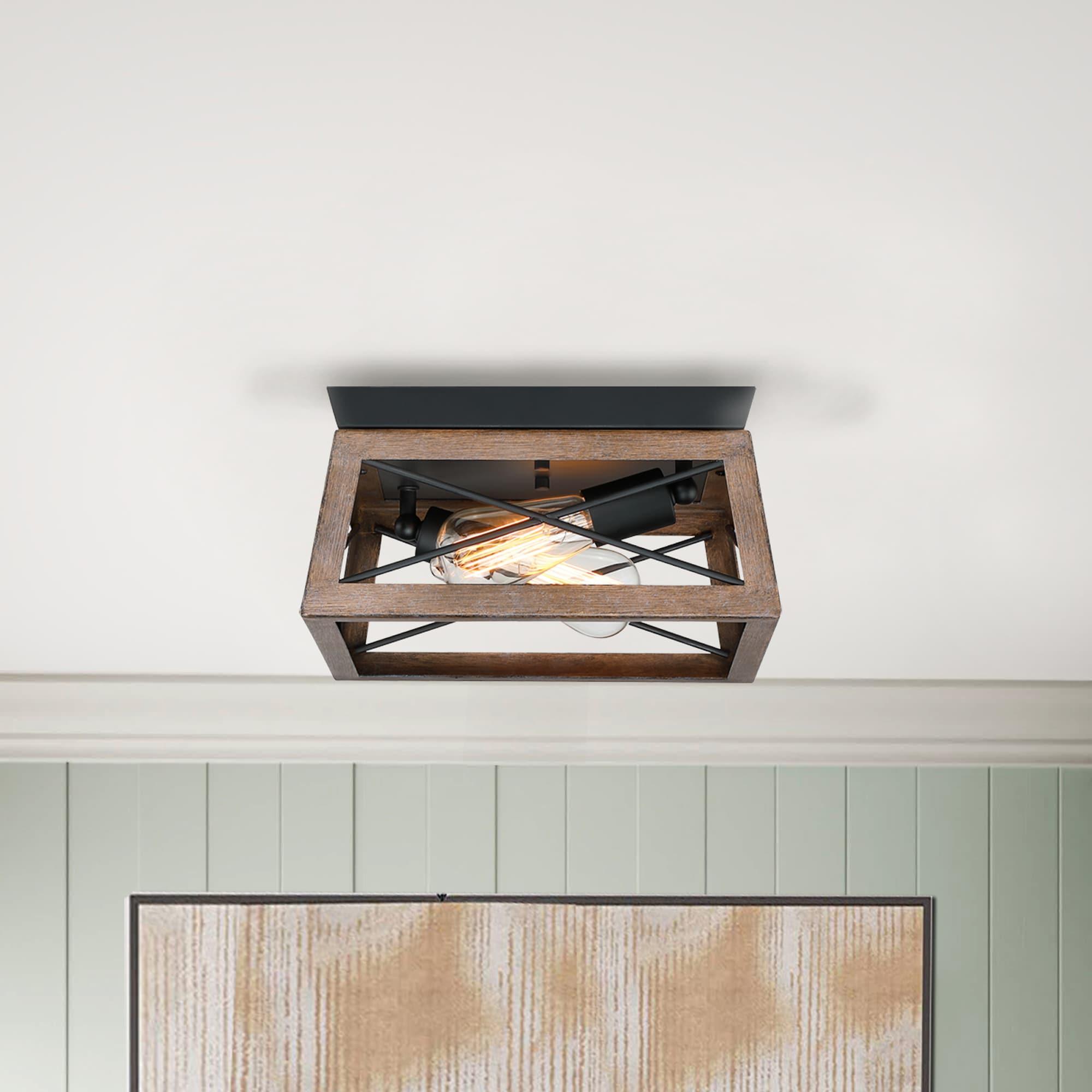 2-Light Finished Cage Classic Modern Dimmable Flush Mount Light