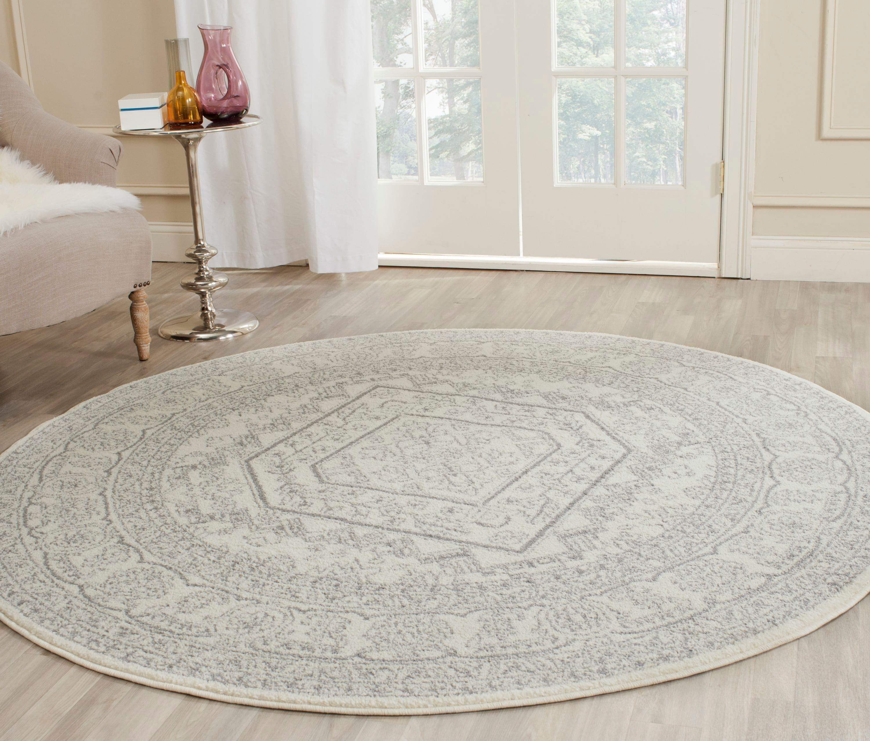 Adirondack ADR108 Power Loomed Area Rug - Ivory/Silver - 9' Round - Safavieh.