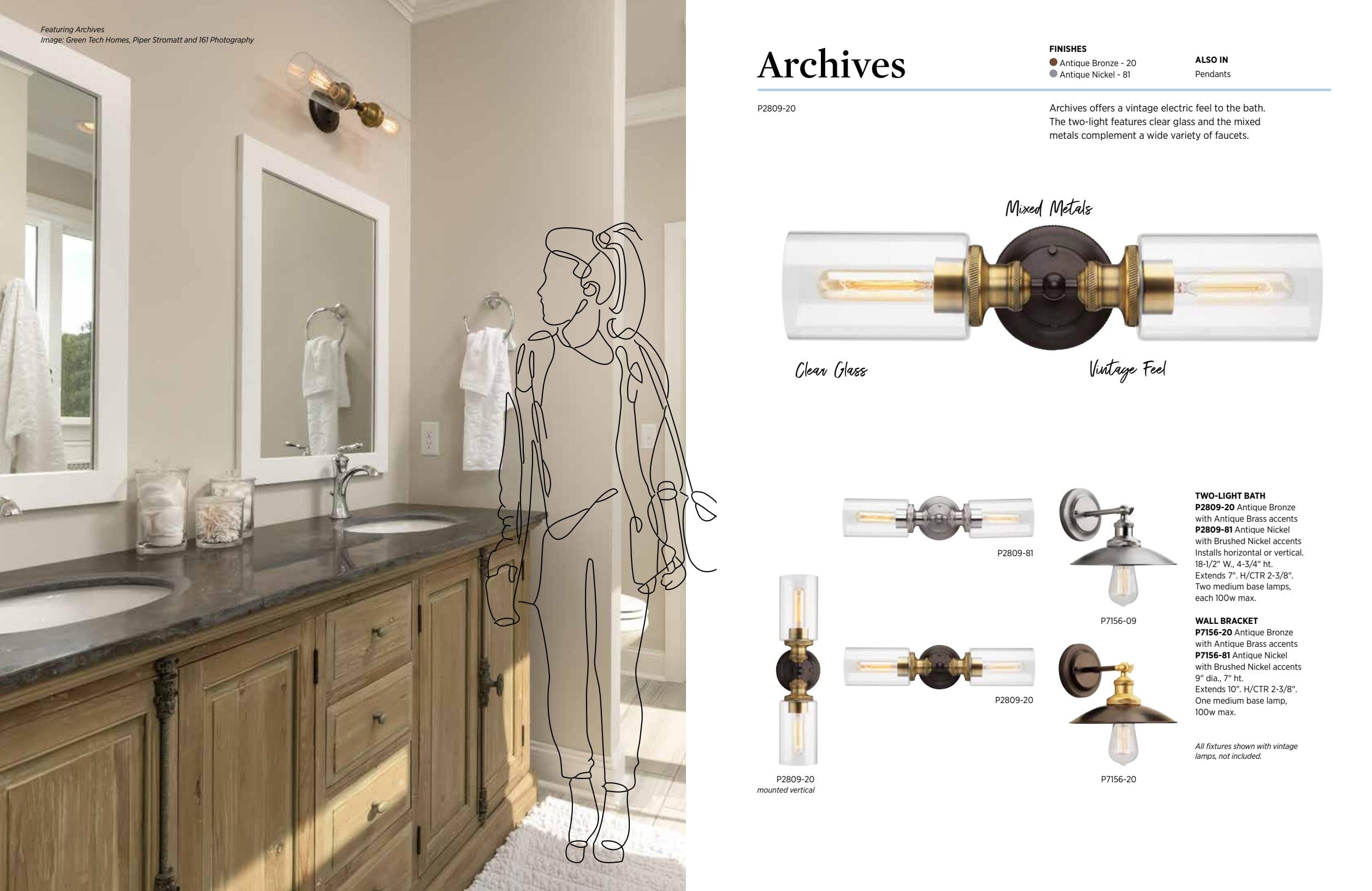 Progress Lighting Archives 1-Light Adjustable Swivel Wall Sconce, Antique Nickel, Natural Brass Accents, Shade Included