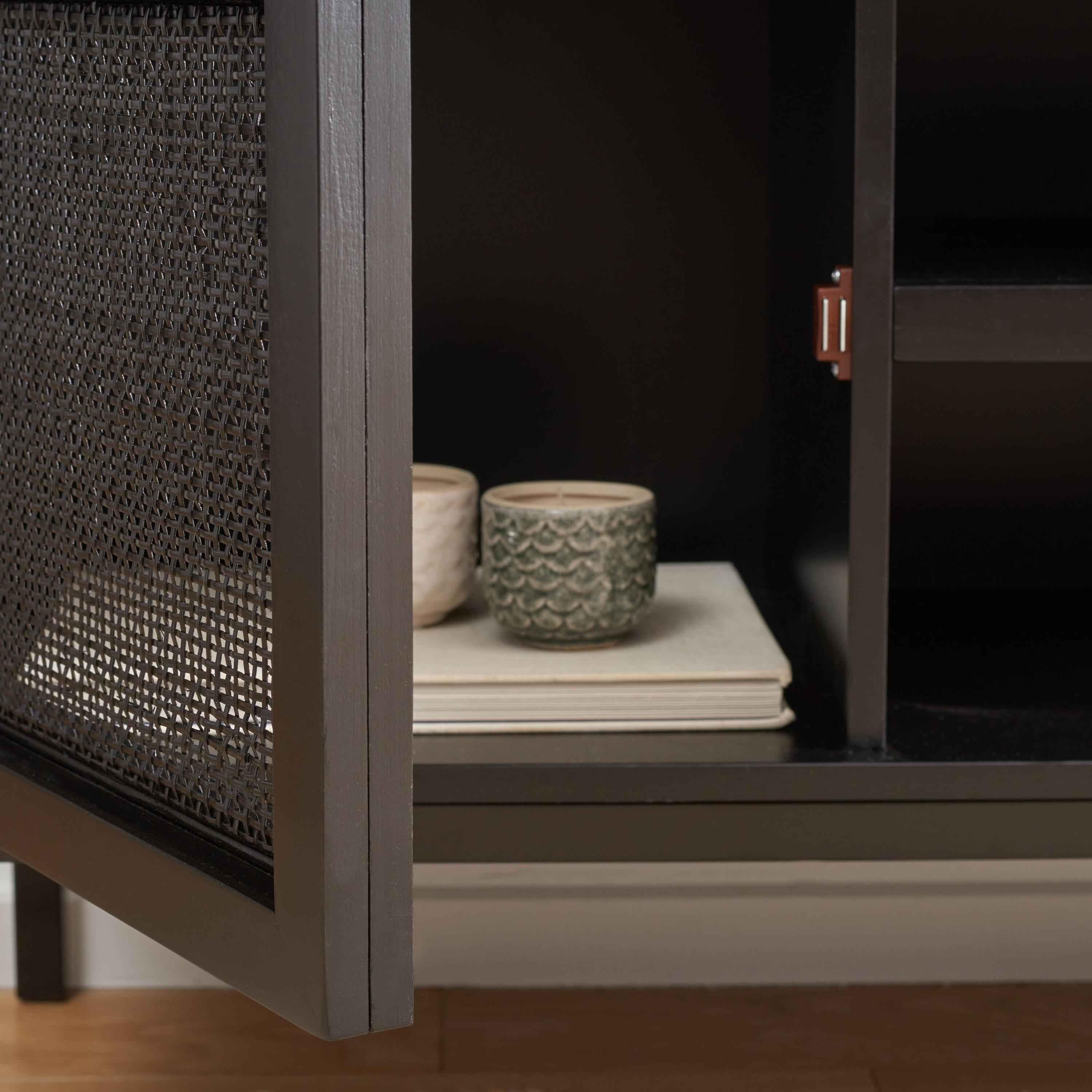 Zadie 2 Shelf Rattan Media Stand - Black - Safavieh