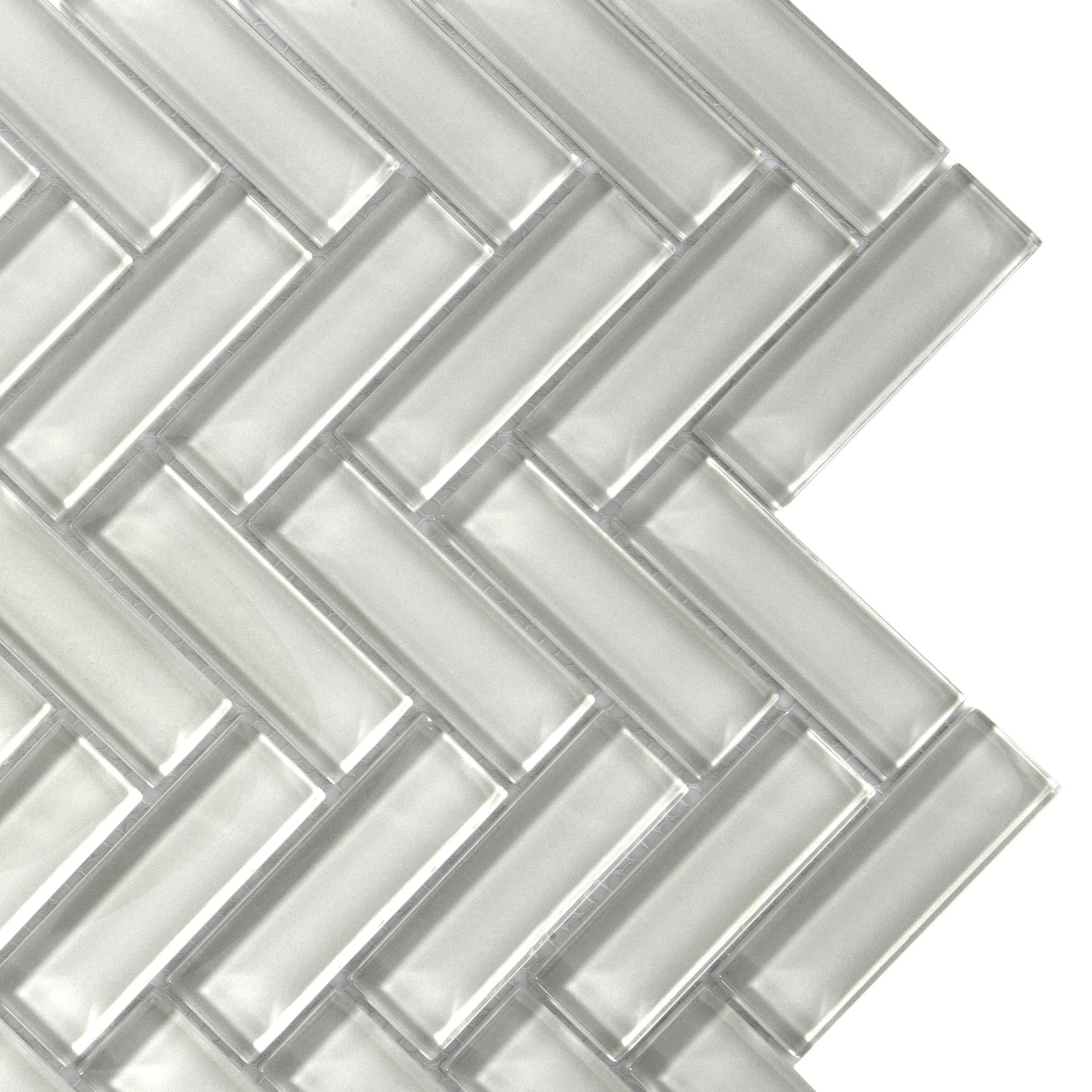 11"X 12.6" Herringbone Polished Glass Mosaic Tile