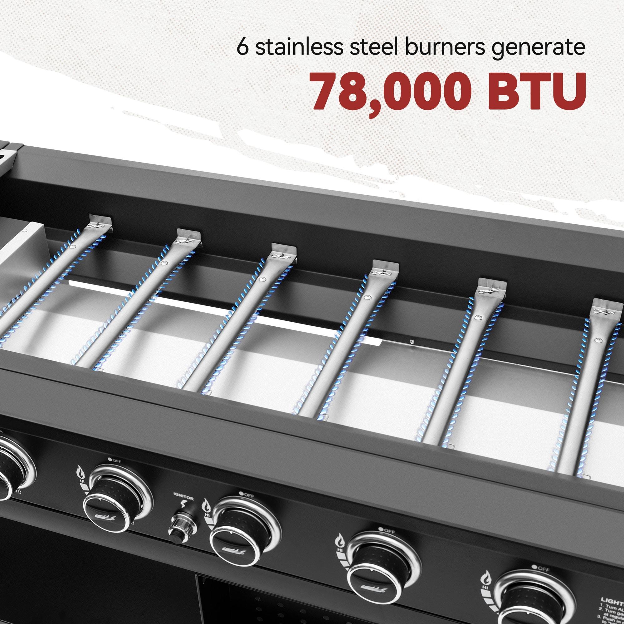 Royal Gourmet 44-Inch 6-Burner Flat Top Gas Grill Griddle with Foldable Side Shelves, Black