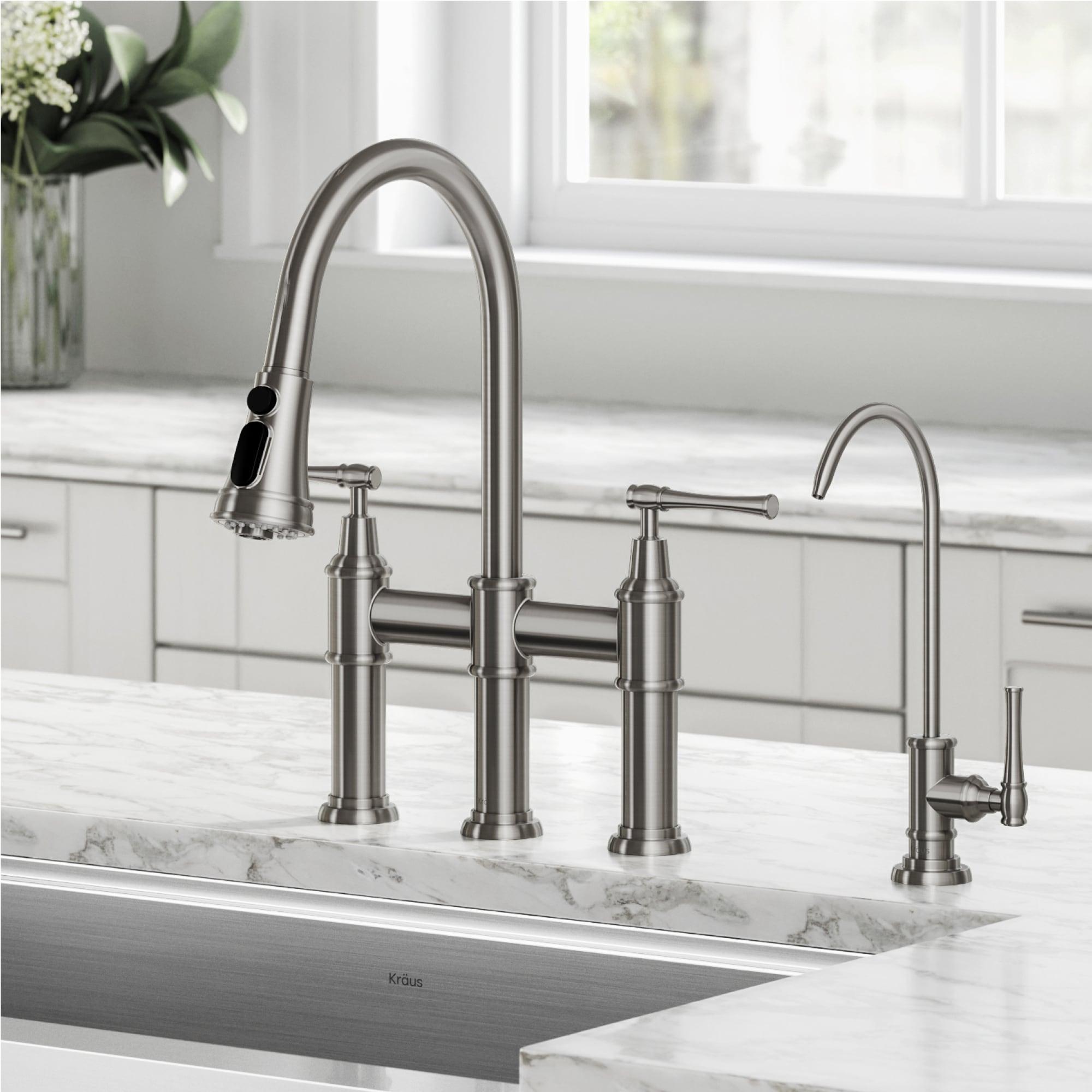 Kraus Allyn Transitional Bridge Kitchen Faucet and Water Filter Faucet Combo
