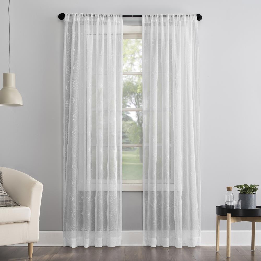 63"x50" Tamaryn Embroidered Trellis Sheer Rod Pocket Curtain Panel White - No. 918: Modern Polyester Curtains