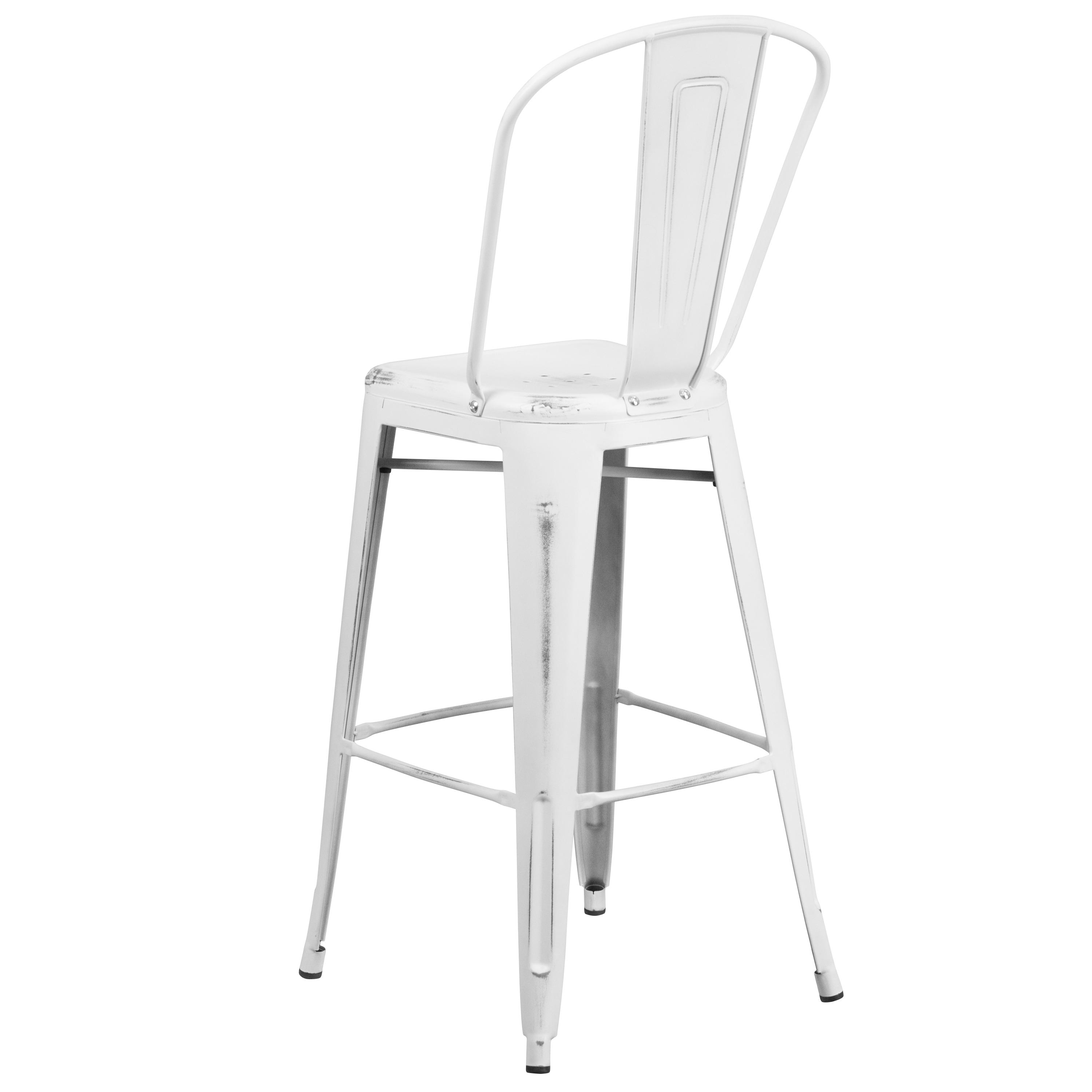 Flash Furniture Commercial Grade 30" High Distressed White Metal Indoor-Outdoor Barstool with Back