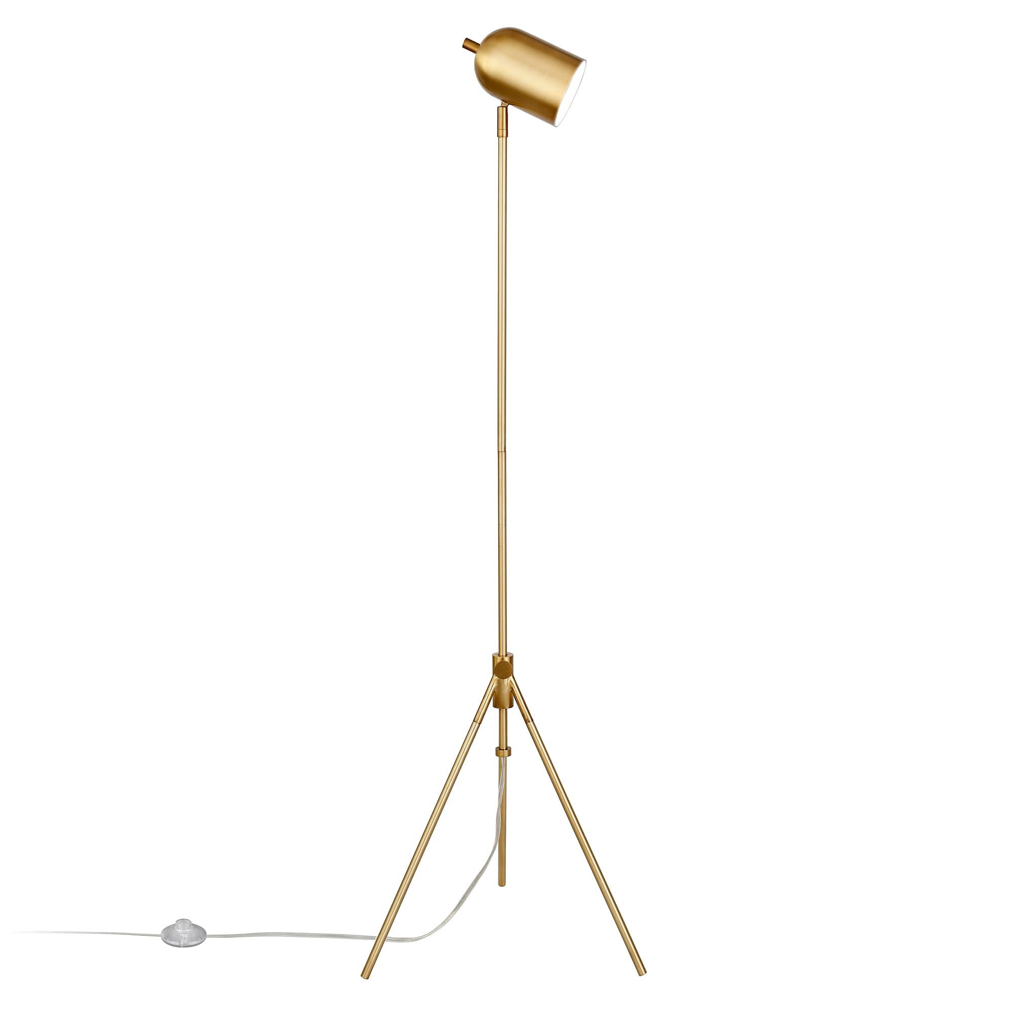 Evelyn&Zoe Bruno Tripod Floor Lamp with Metal shade in Brass/Brass