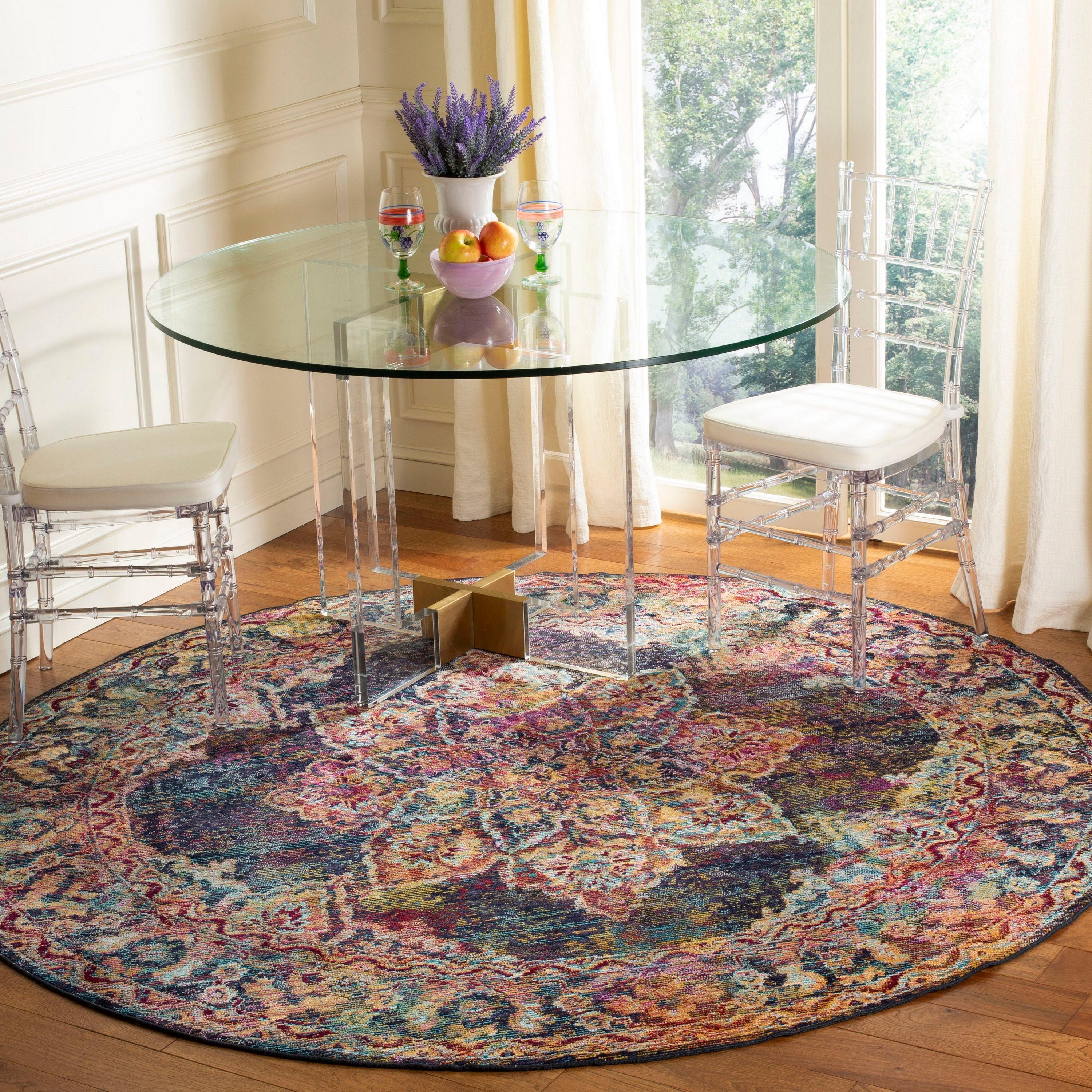 Crystal CRS513 Power Loomed Area Rug - Navy/Light Blue - 7' round - Safavieh.