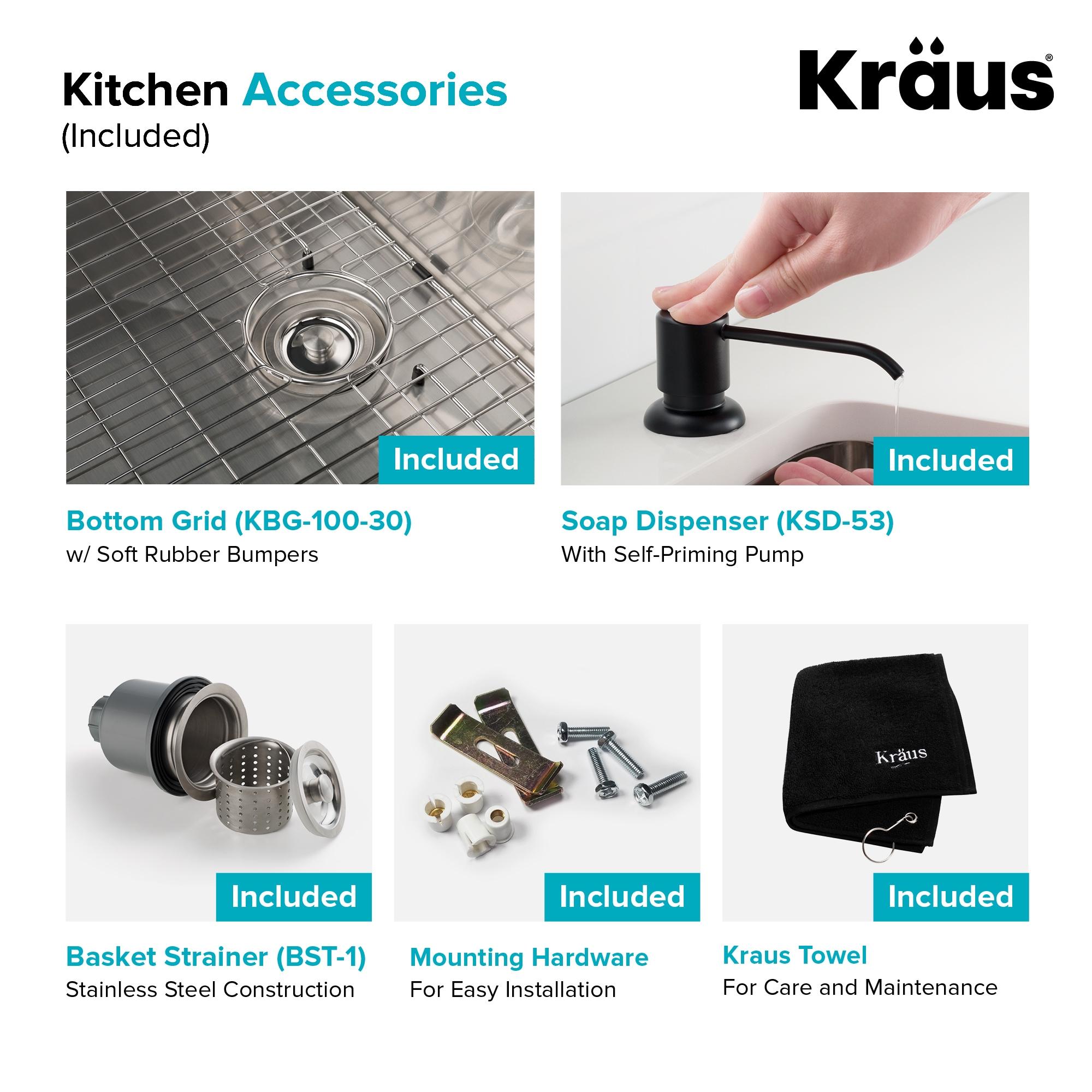 KRAUS 30-in Standart PRO Kitchen Sink Combo Set with Bolden Kitchen Faucet and Soap Dispenser