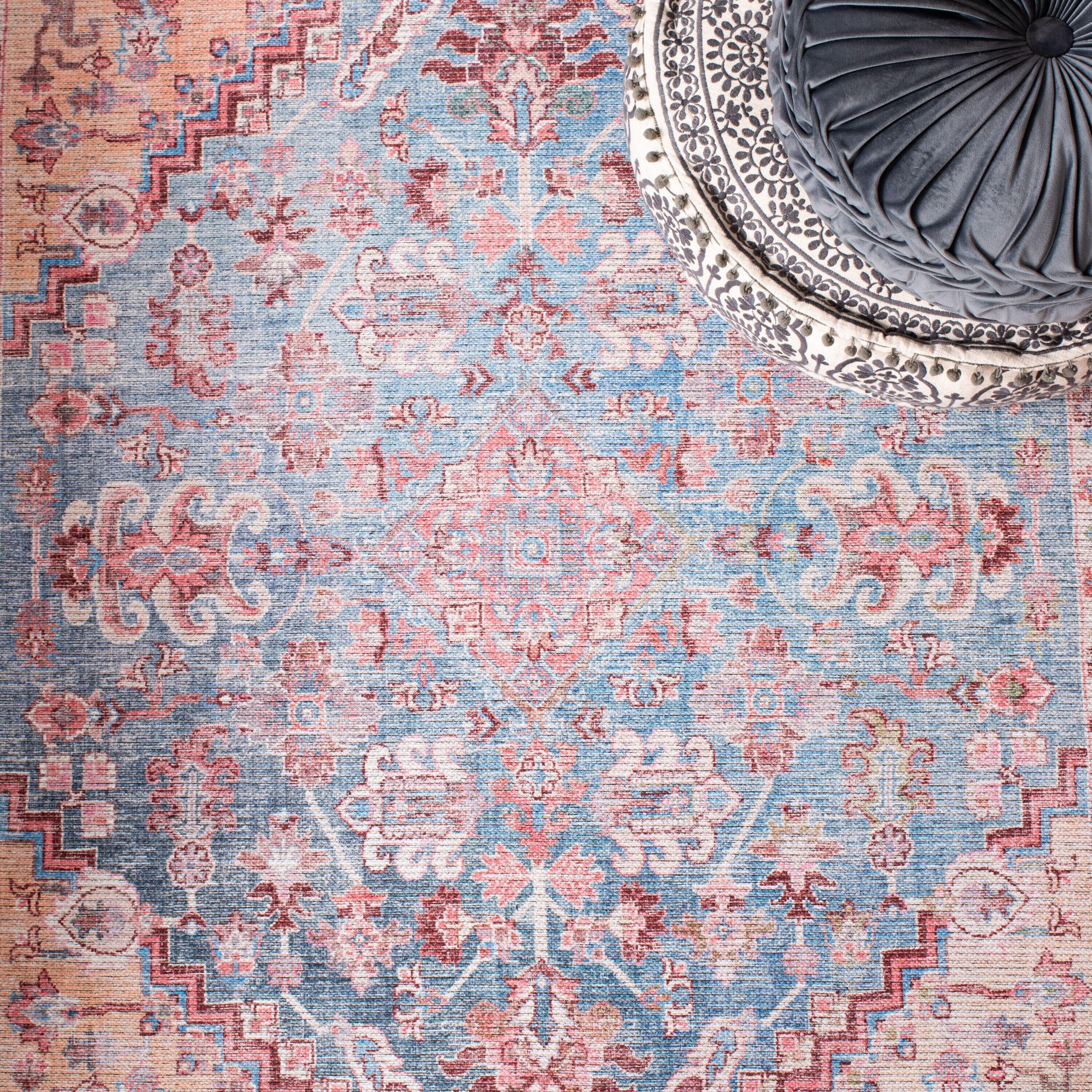 Serapi SEP515 Power Loomed Machine Washable Area Rug - Blue/Rust - 8'x10' - Safavieh.