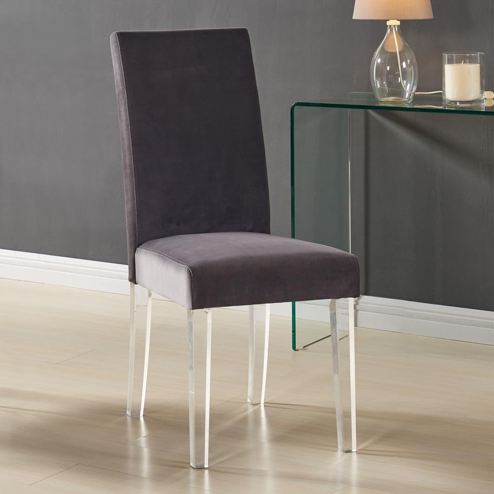 20 x 36 x 17 in. Dalia Modern & Contemporary Dining Chair, Gray Velvet with Acrylic Legs - Set of 2