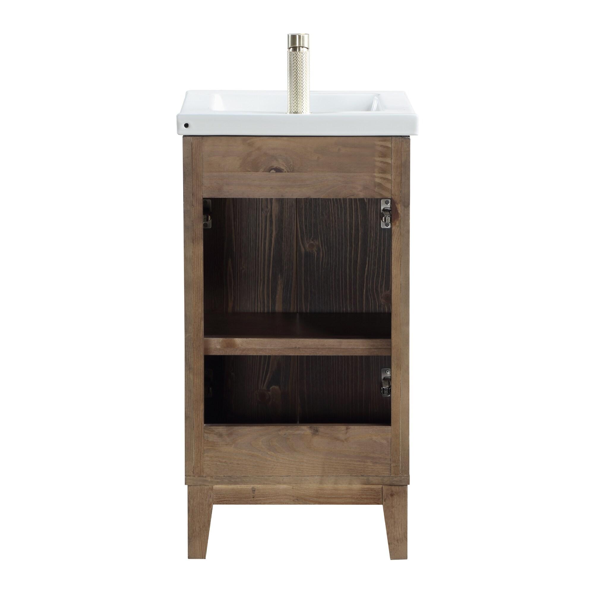 Palos 18" Single Bath Vanity in Spruce Antique Brown with White Ceramic Basin