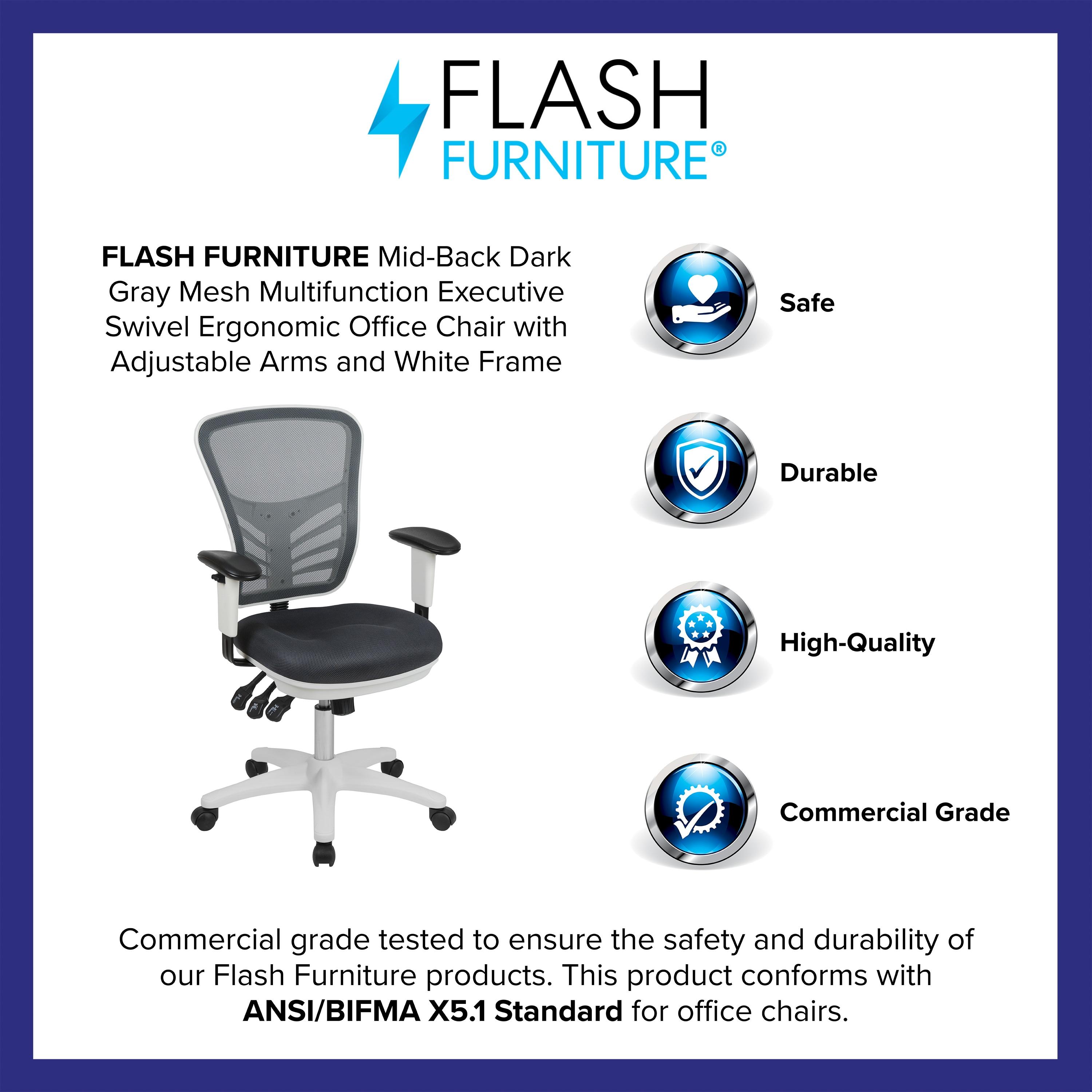 Flash Furniture Mid-Back Dark Gray Mesh Multifunction Executive Swivel Ergonomic Office Chair with Adjustable Arms and White Frame