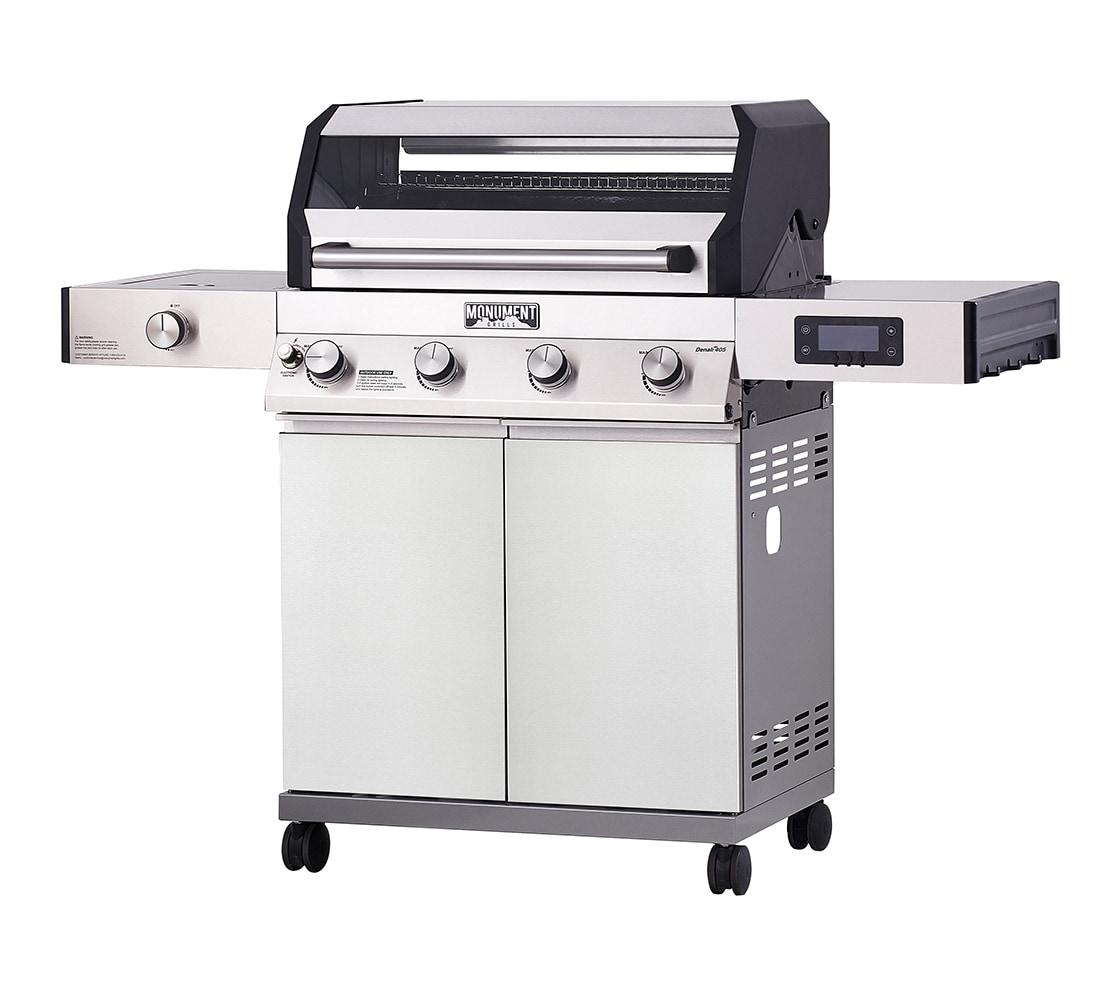 Denali 4-Burner Propane Gas Grill in Stainless with Clearview Lid, 3-Phase LED Controls and Side Burner