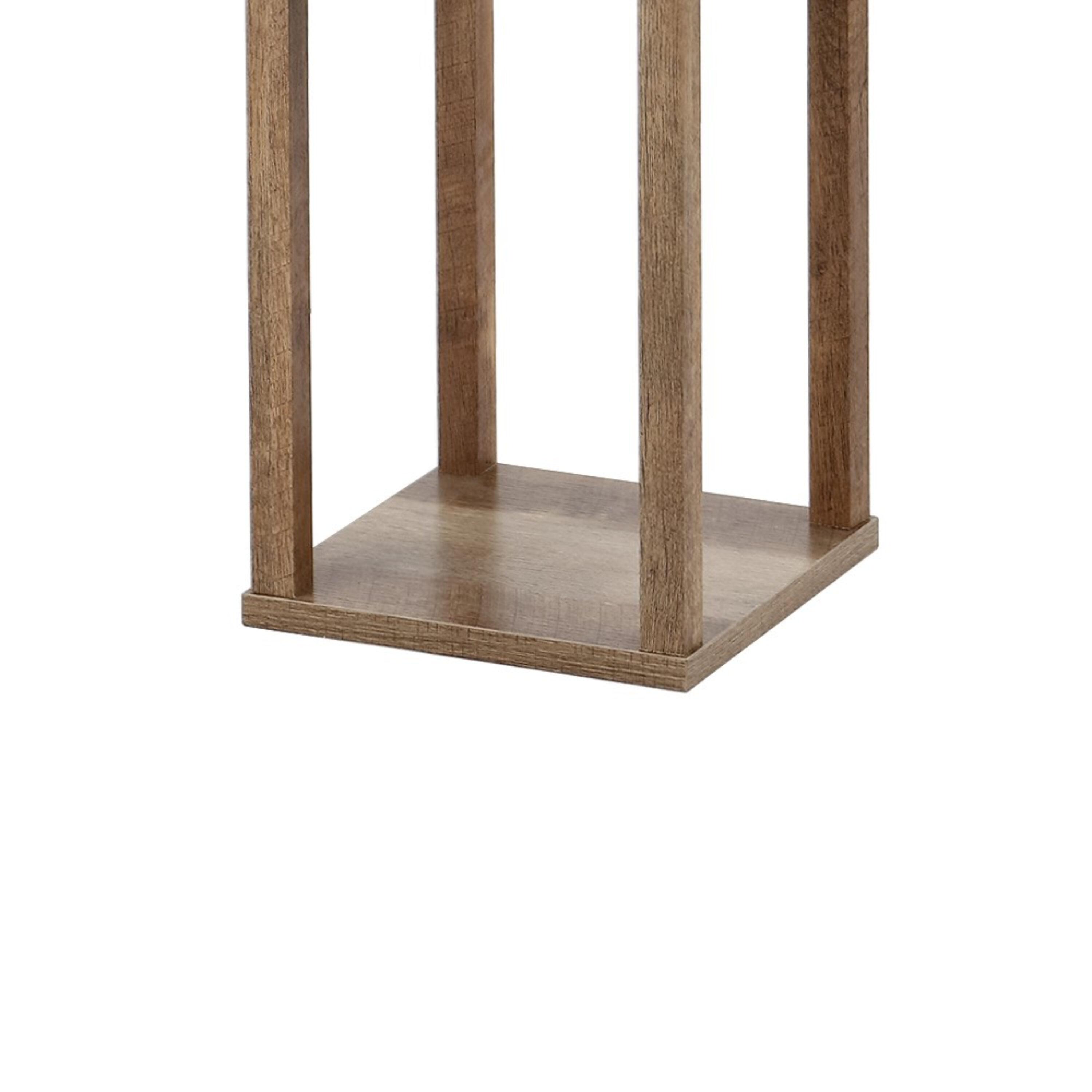 Etagere 63.5" Rustic Bohemian Wooden LED 3-Shelf Floor Lamp with Pull-Chain, USB Charging Port and Smart Bulb, Brown