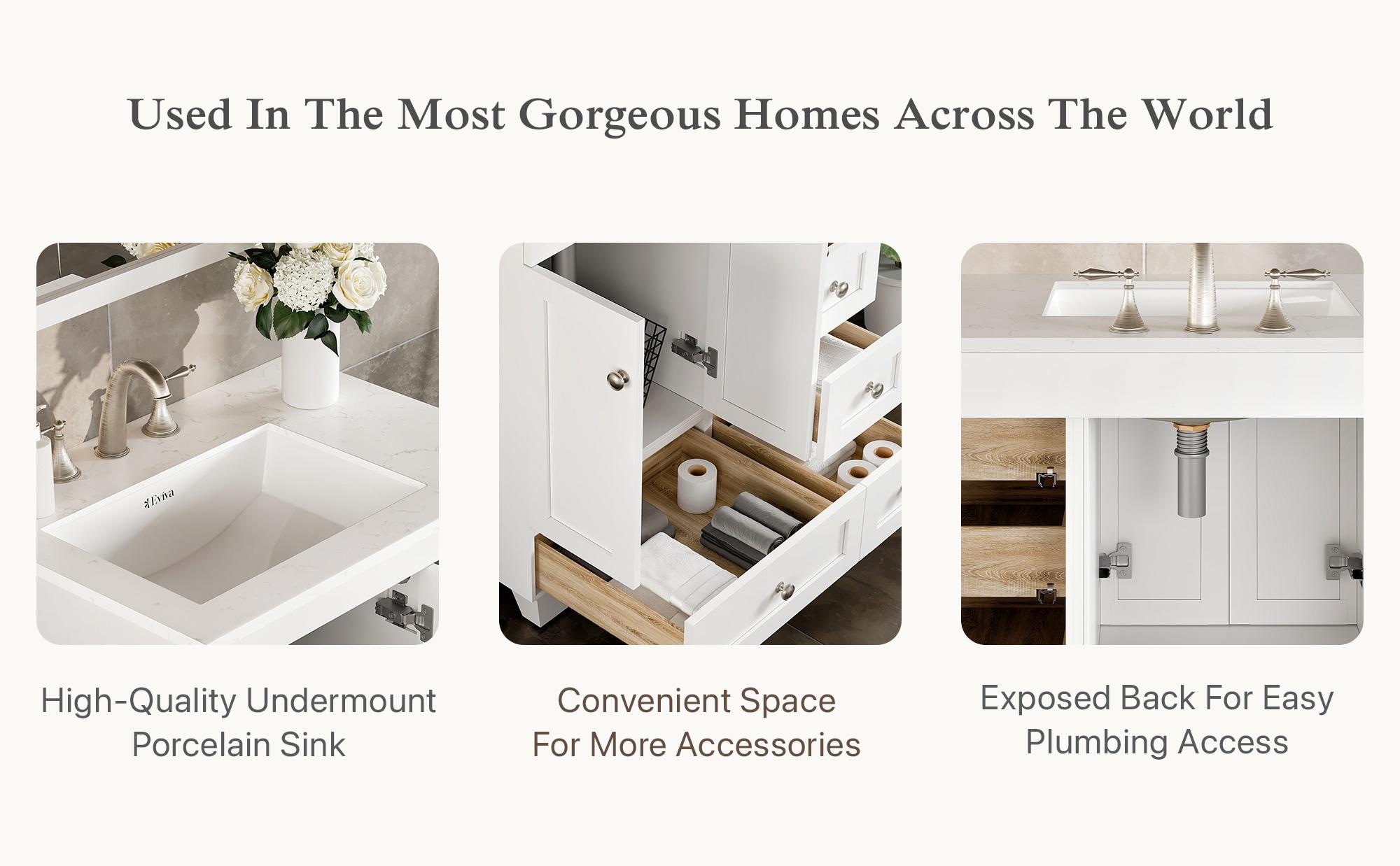 Eviva Acclaim 28"W x 22"D White Bathroom Vanity with White Carrara Quartz Vanity Top and Rectangular Undermount Sink