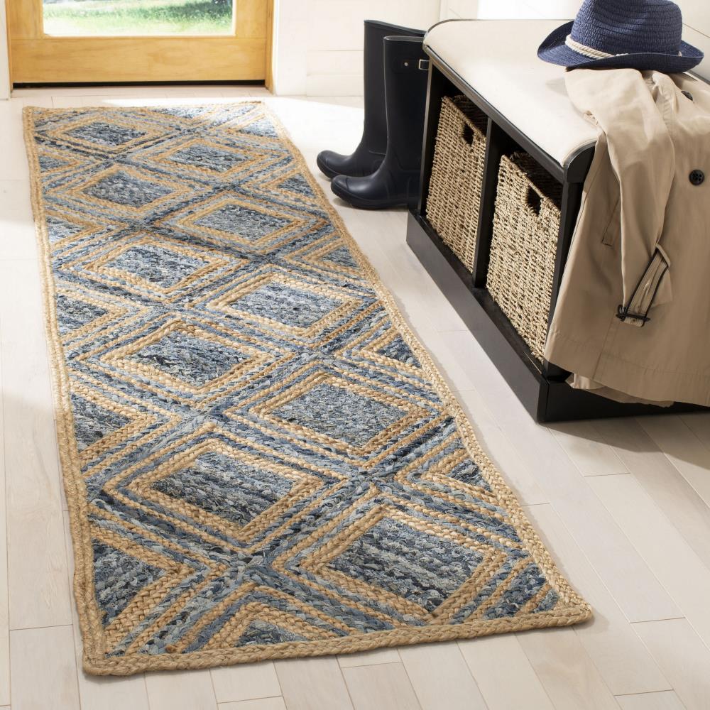 Cape Cod CAP354 Woven Indoor Runner Rug - Natural/Blue - 2'3"x14' - Safavieh