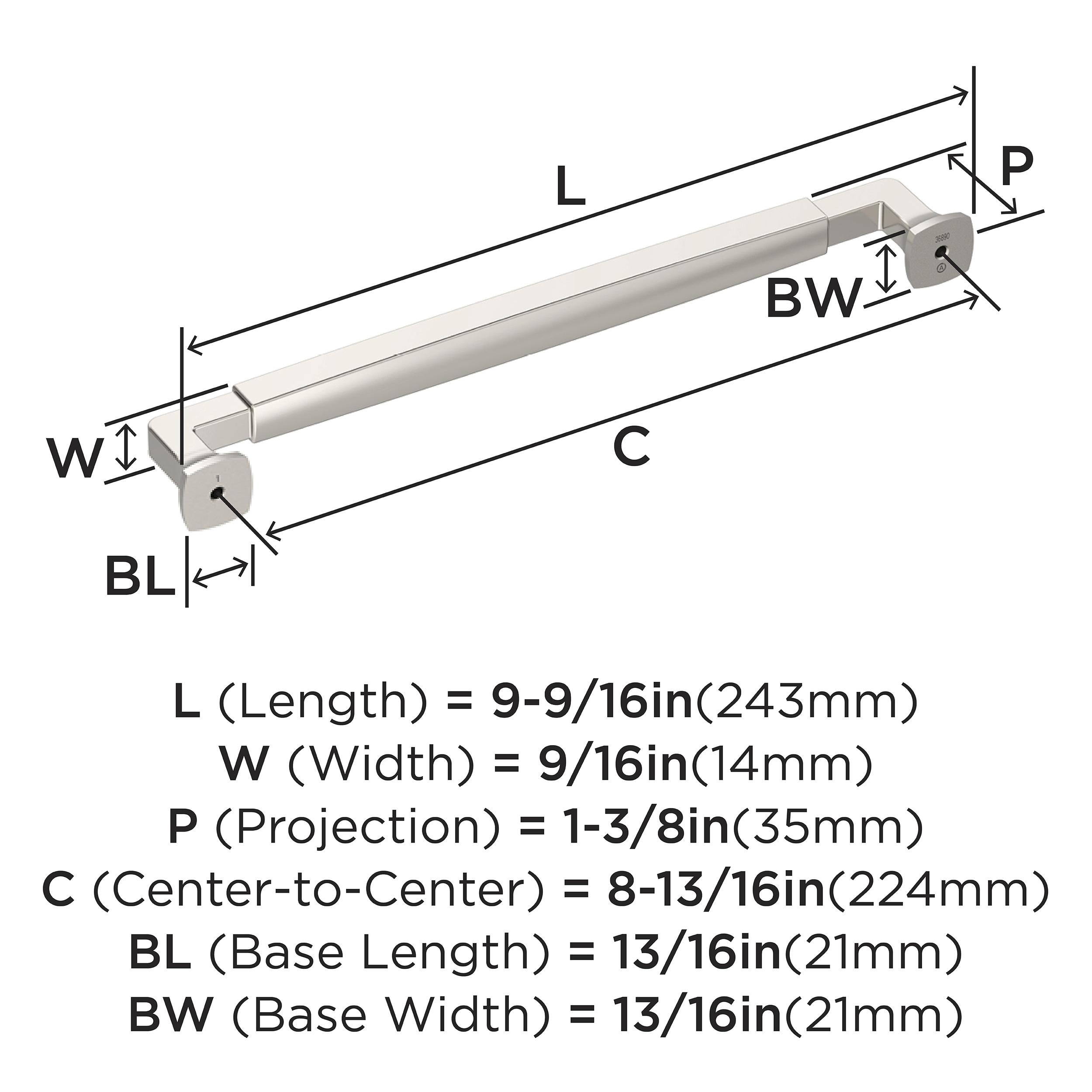 Amerock Stature 8-13/16 inch (224mm) Center-to-Center Polished Nickel Cabinet Pull