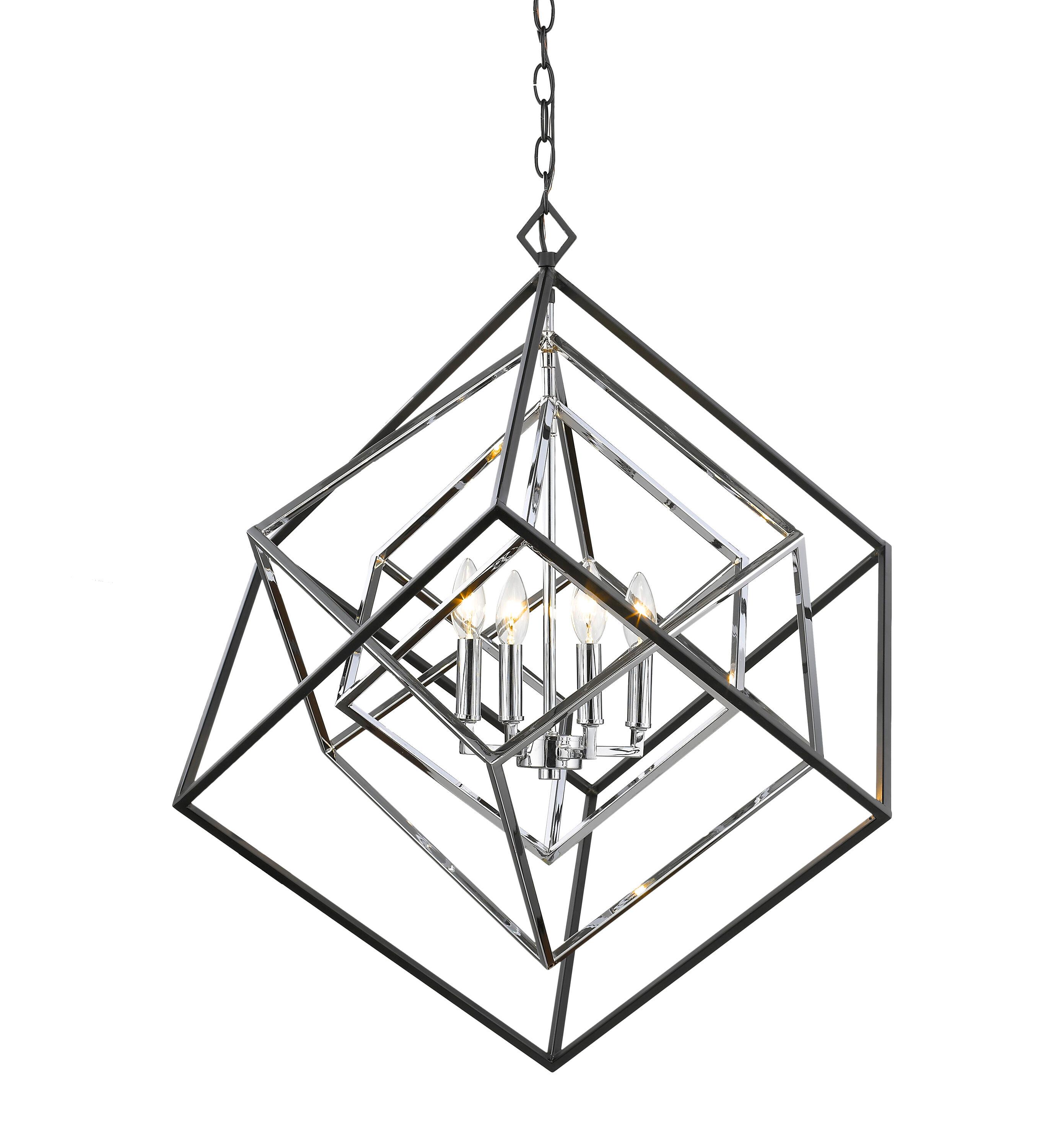 Euclid Modern Matte Black and Chrome 29.5" Steel Cage Chandelier