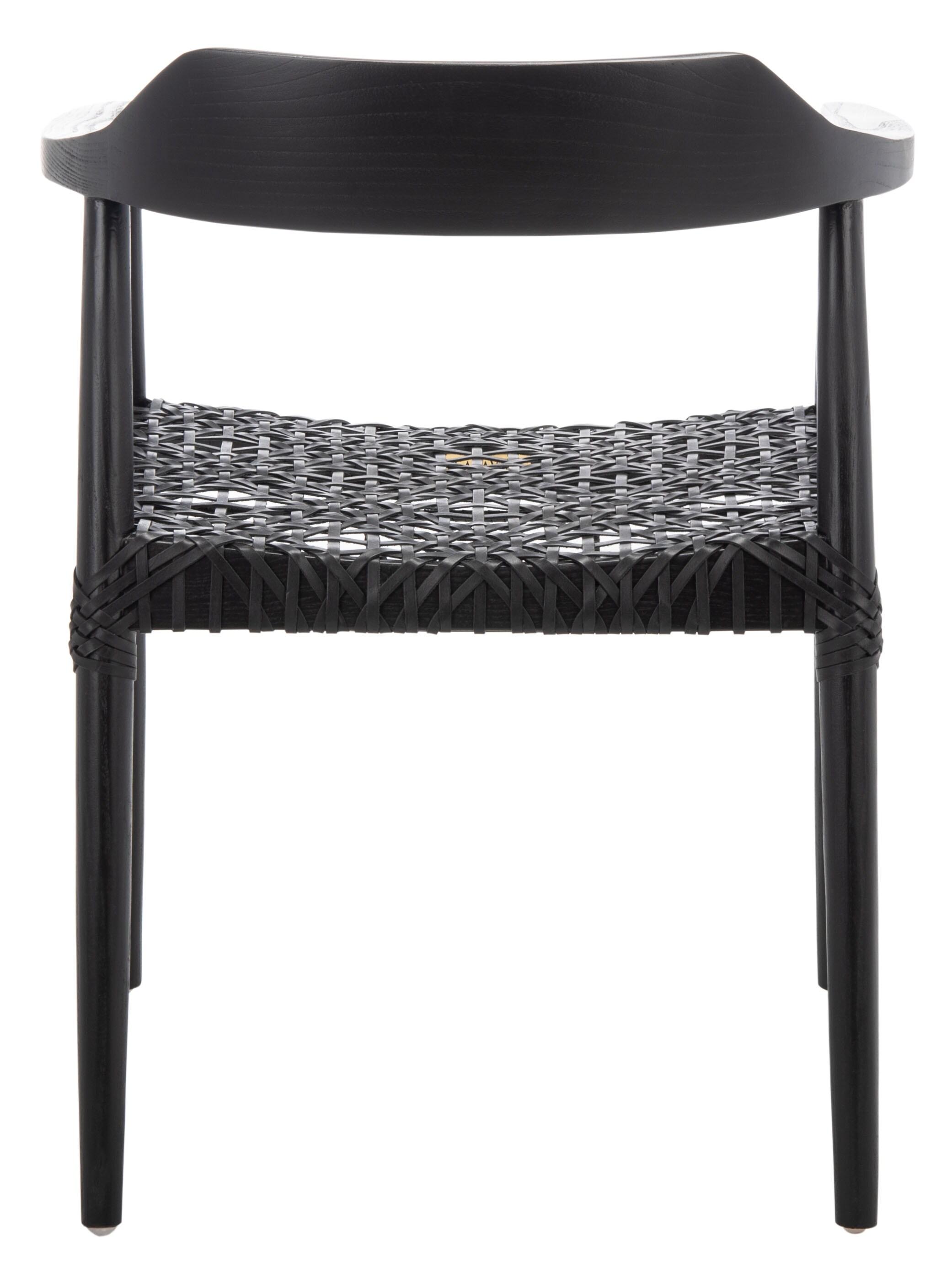 SAFAVIEH Munro Leather Woven Accent Chairs, Black (Sungkai Wood Frame)/Black (Leather Seat) (22 in. W x 20.5 in. D x 28.5 in. H)