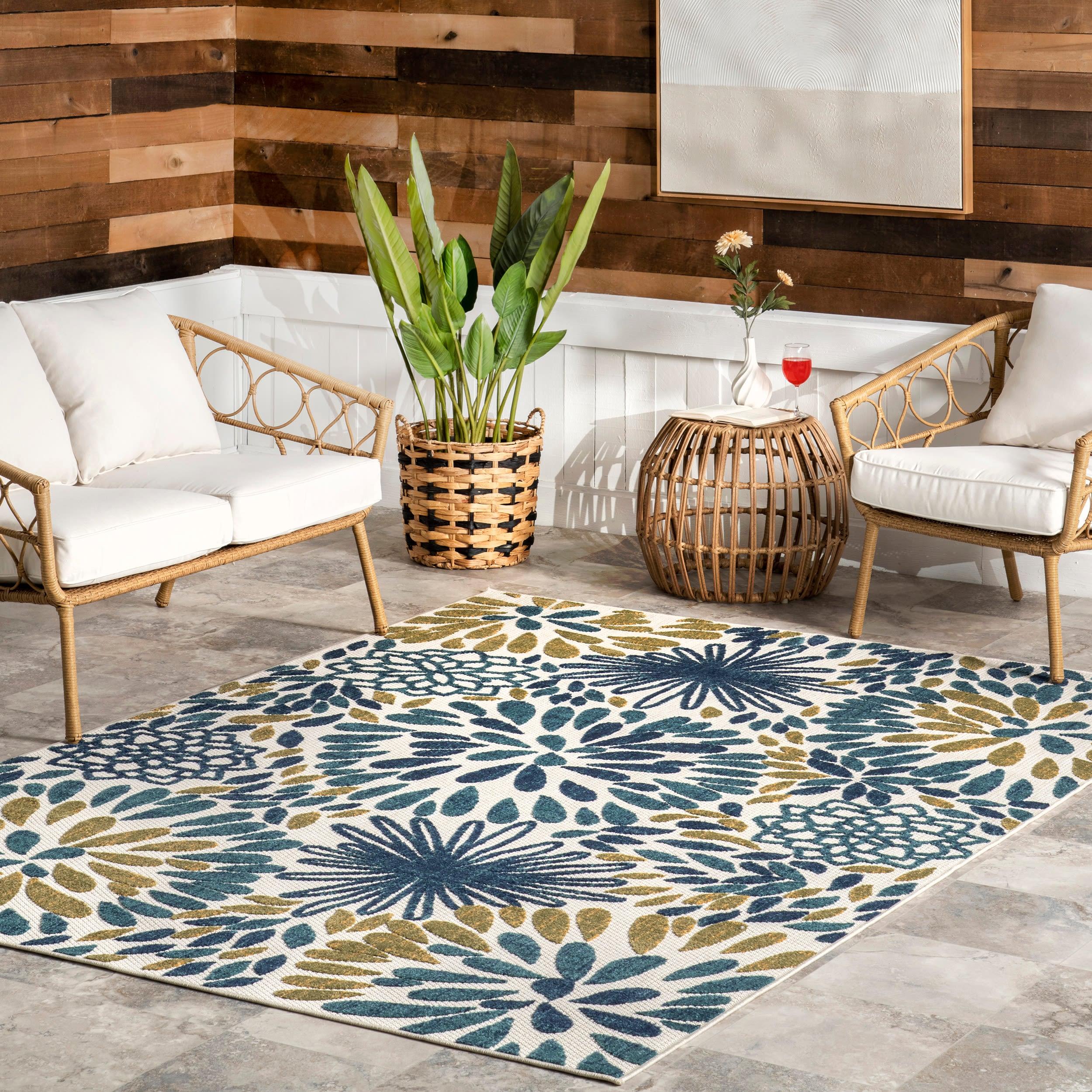 Nuloom Monique Floral & Paisley 7x9 Indoor/Outdoor Area Rug for Living Room Patio Deck Front Porch Kitchen, Teal/Ivory