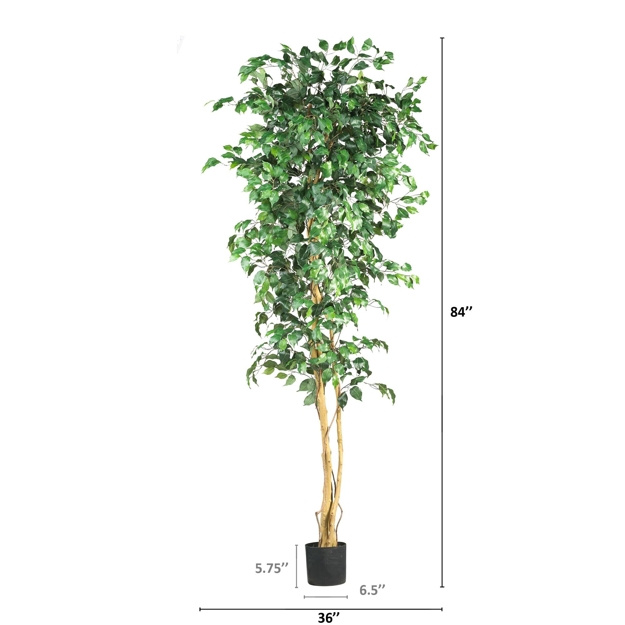 84" Artificial Ficus Tree in Pot Black - Nearly Natural: Indoor Faux Plant with Polyester Leaves, Iron No Assembly Required