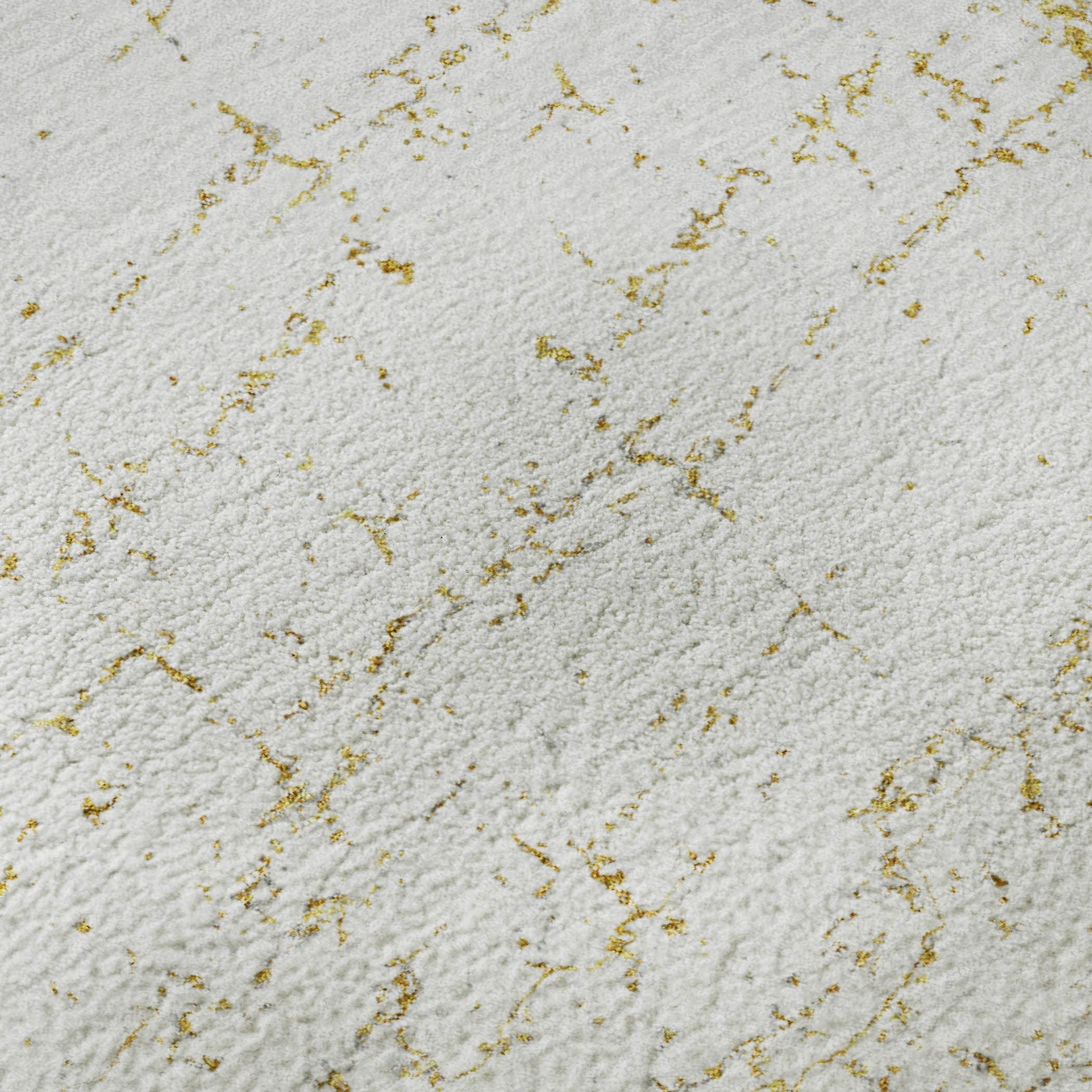 Gold and White 10' x 14' Washable Synthetic Area Rug