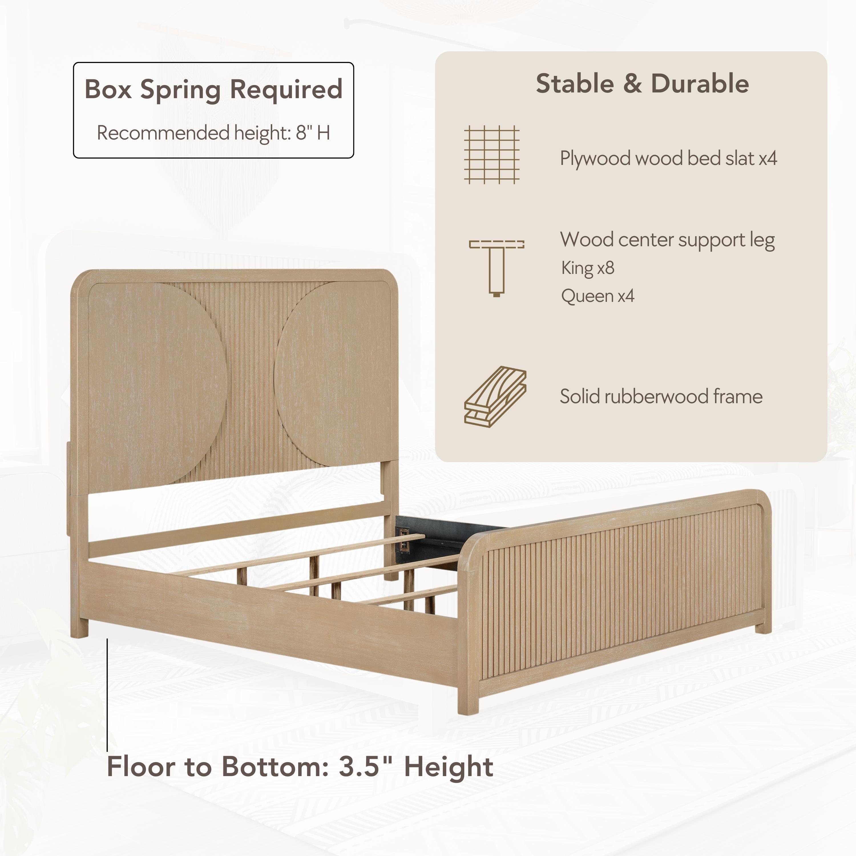 Furniture of America Tissen Modern Solid Wood 5-Piece Queen Bedroom Set with USB Ports, Reeded Panels, Curved Edges and Beveled Mirror, Box Spring Needed, Natural