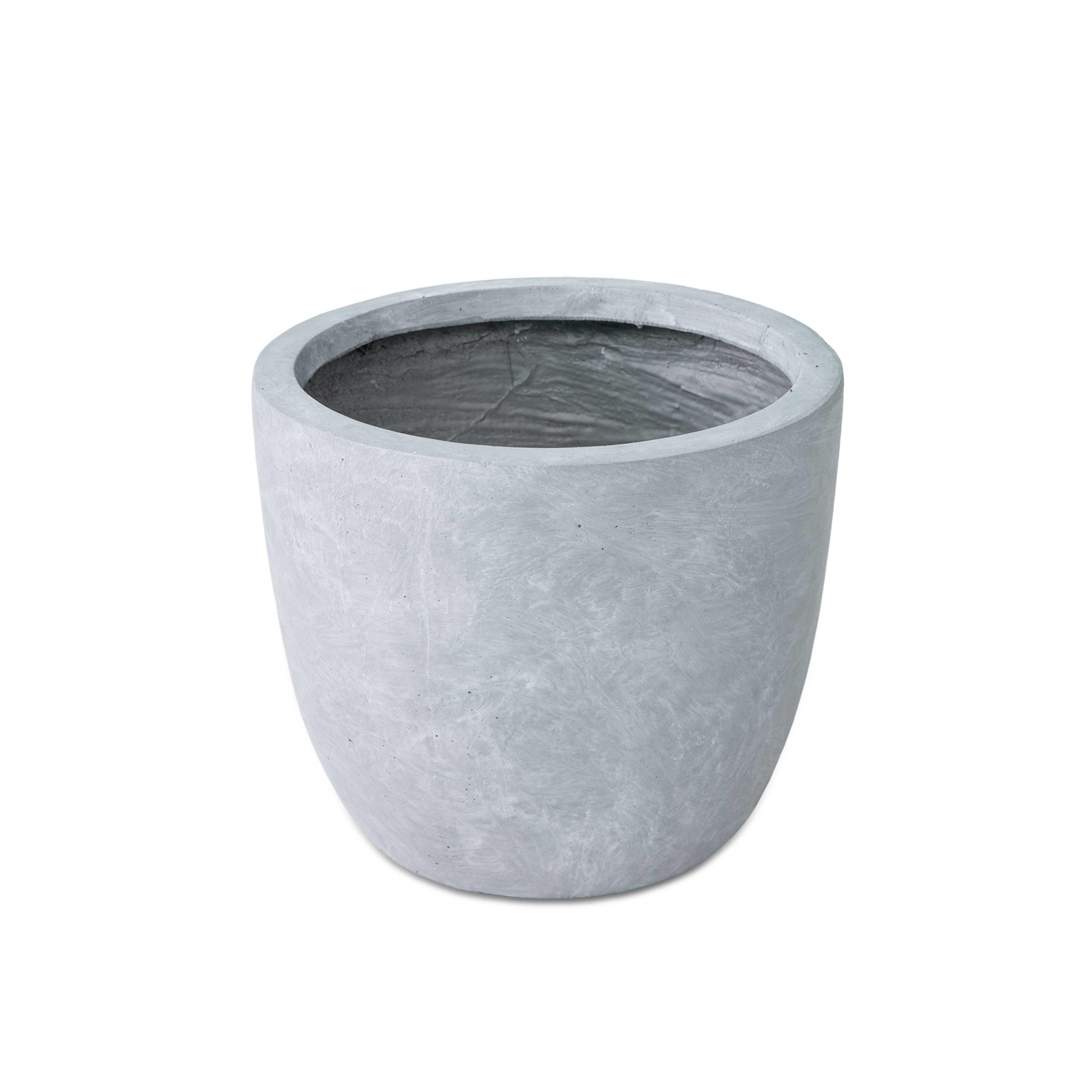 Slate Gray Round Lightweight Concrete Planter with Drainage Hole