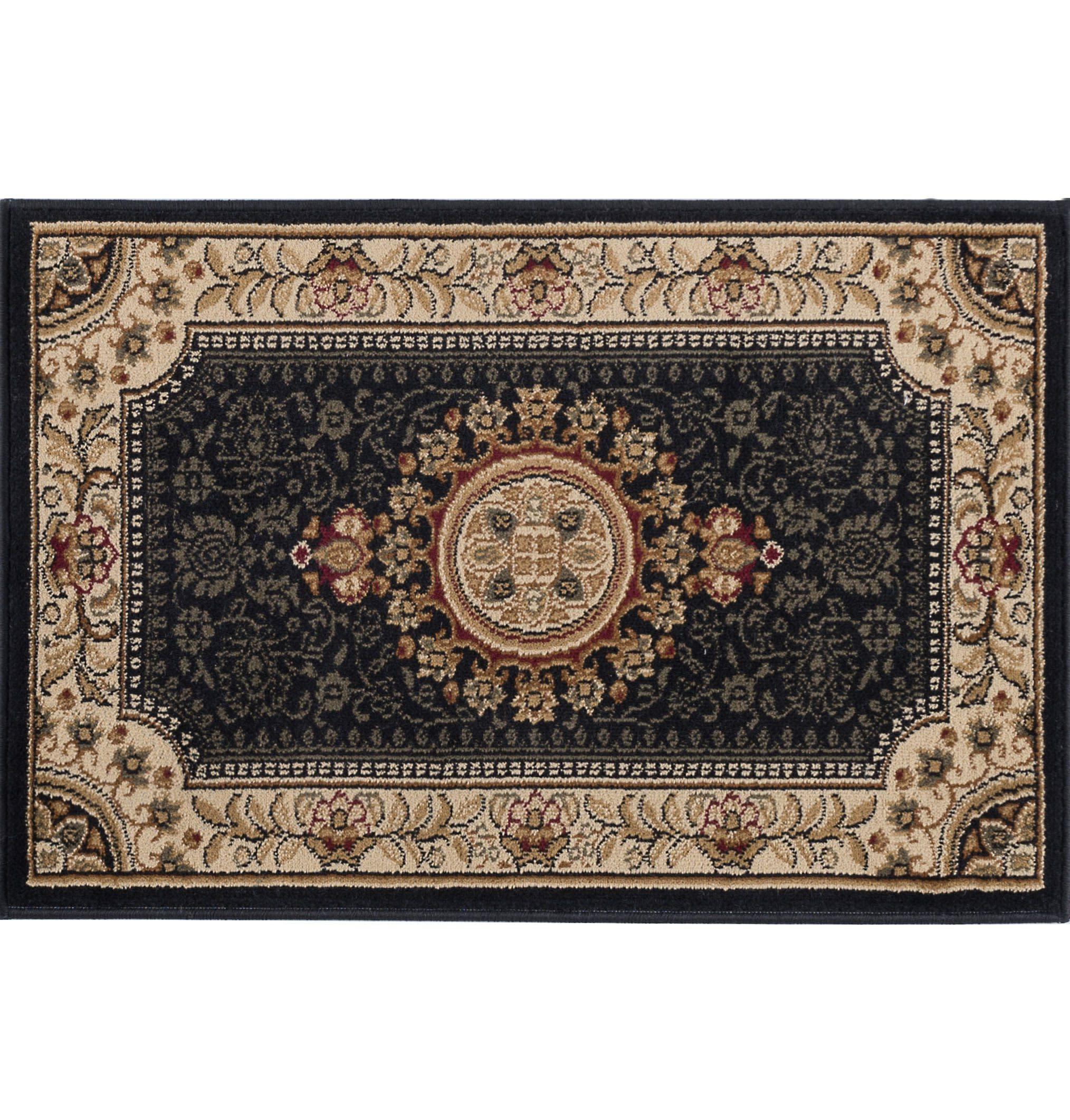 Tayse Sensation 2 x 3 (ft) Loomed Polypropylene Black Rectangular Indoor Floral/Botanical Oriental Throw rug