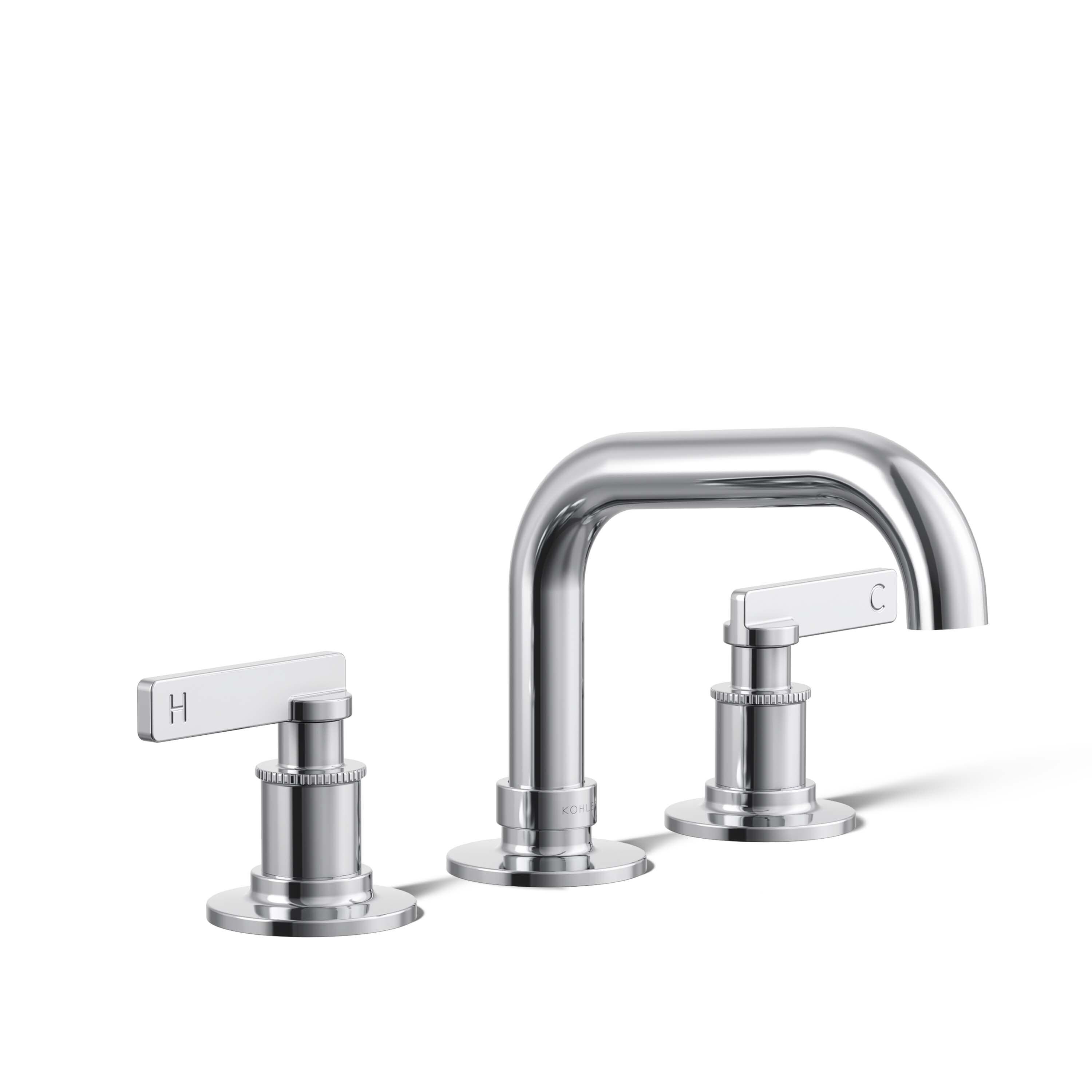 Polished Chrome Widespread Bathroom Sink Faucet with Stamped Levers