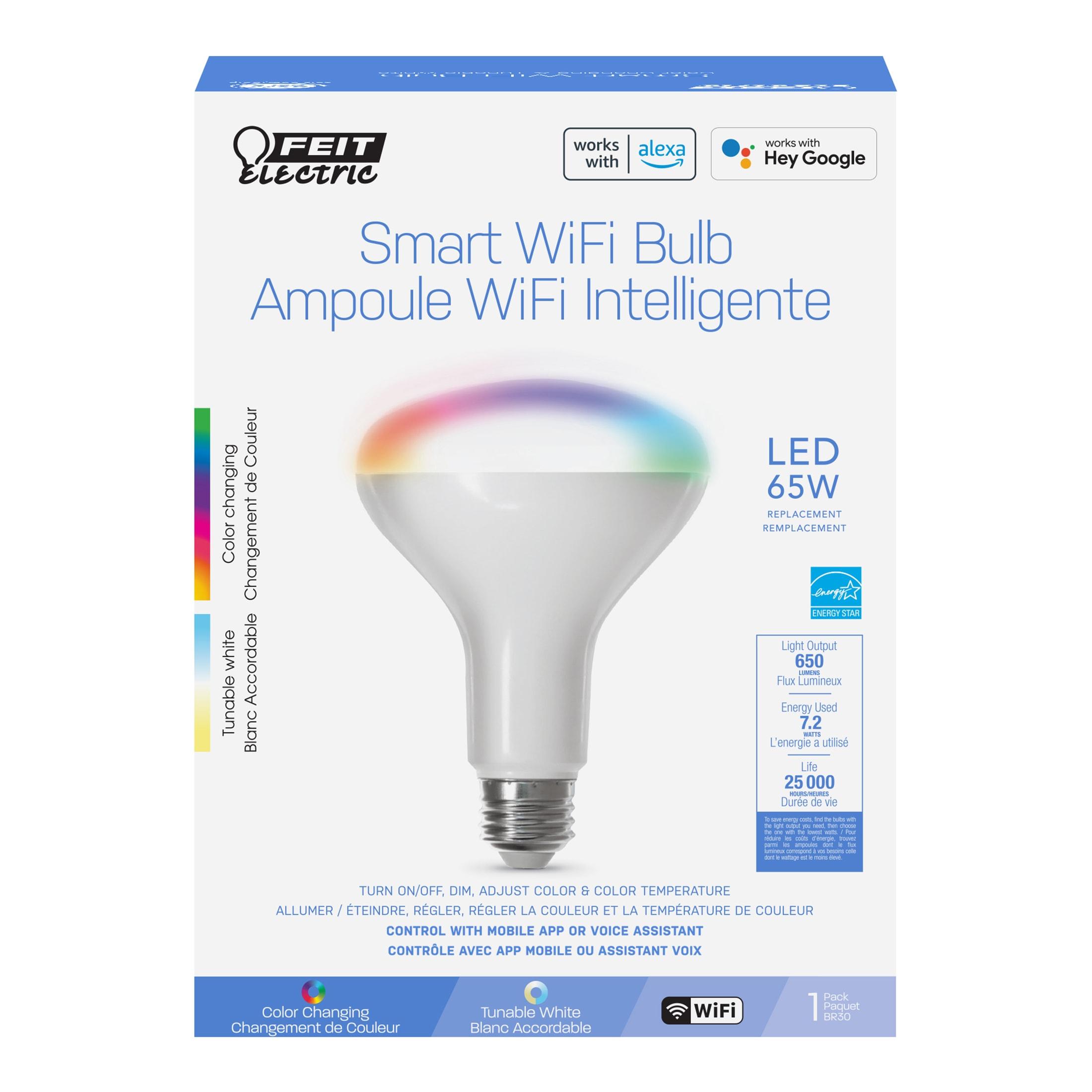 Feit Electric Smart LED Bulb 65W Equivalent Full Color/Tunable White, BR30, Med E26 Base, Dimmable