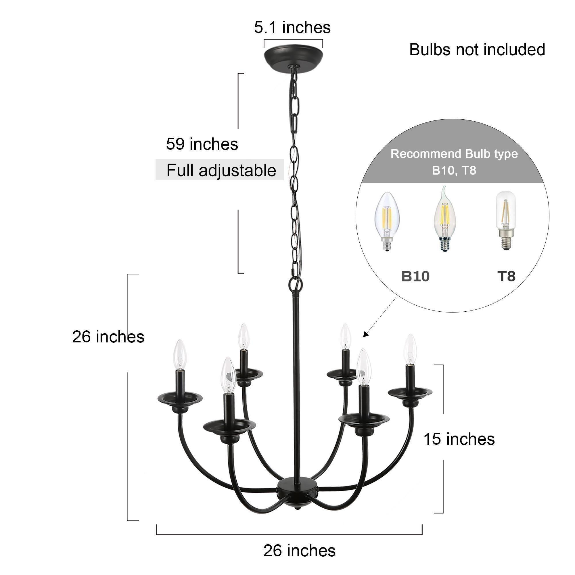 LNC 6-Light Modern/Contemporary Matte Black Large Candle Chandelier
