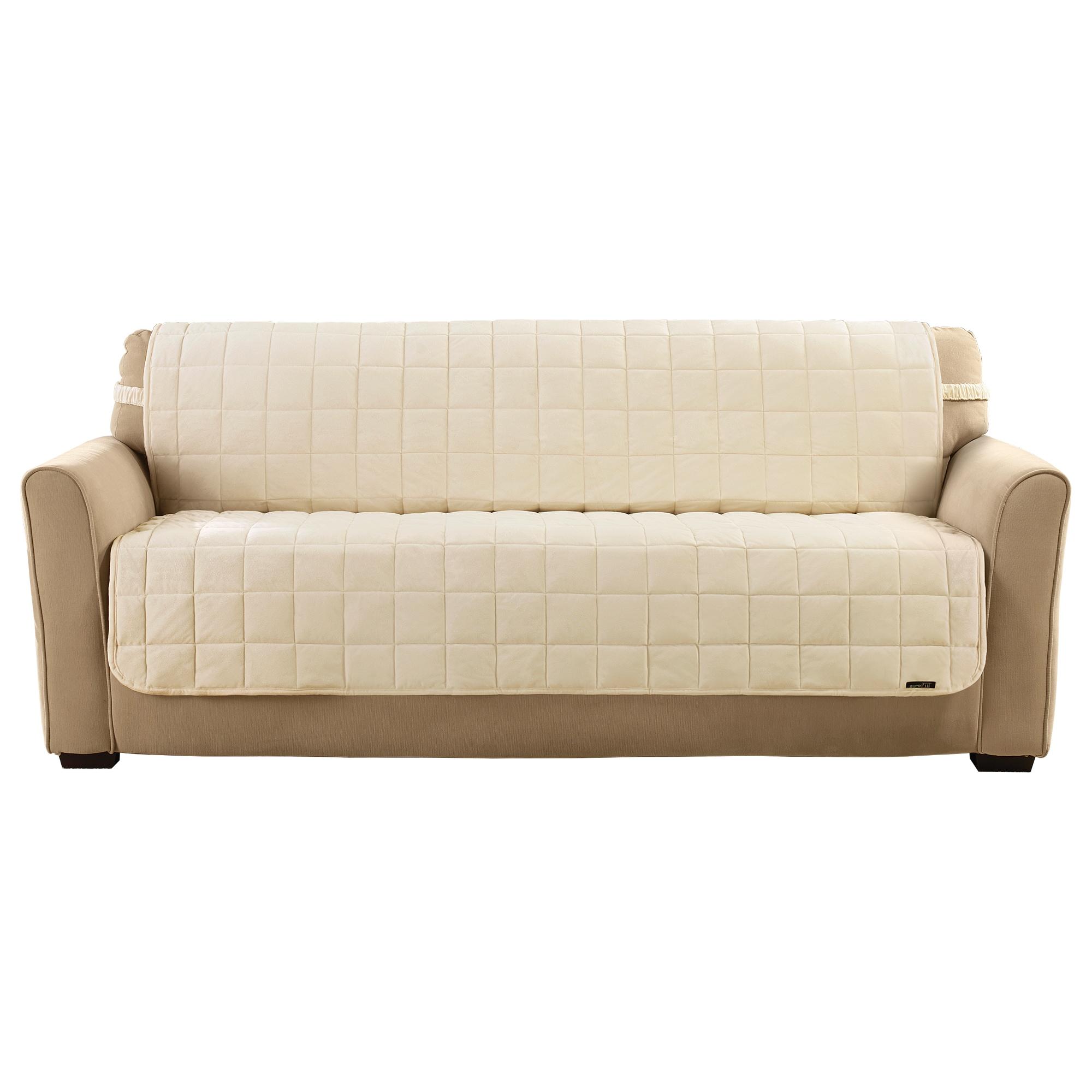 Deluxe Pet Armless Sofa Furniture Cover Ivory - Sure Fit: Machine Washable, Faux Suede Protector