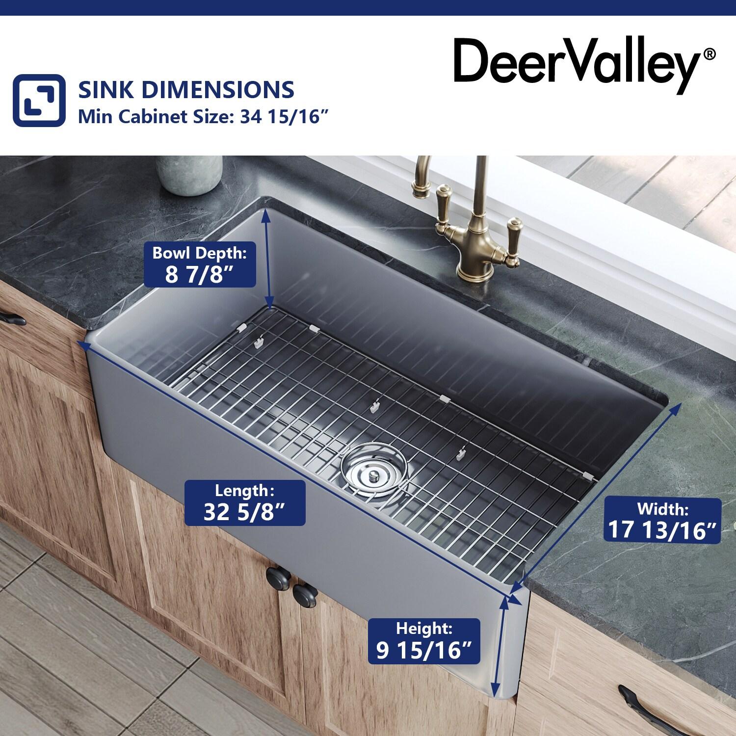 Grove 33" L X 18" W Rectangular Single Bowl Fireclay Farmhouse Kitchen Sink with Grid and Strainer