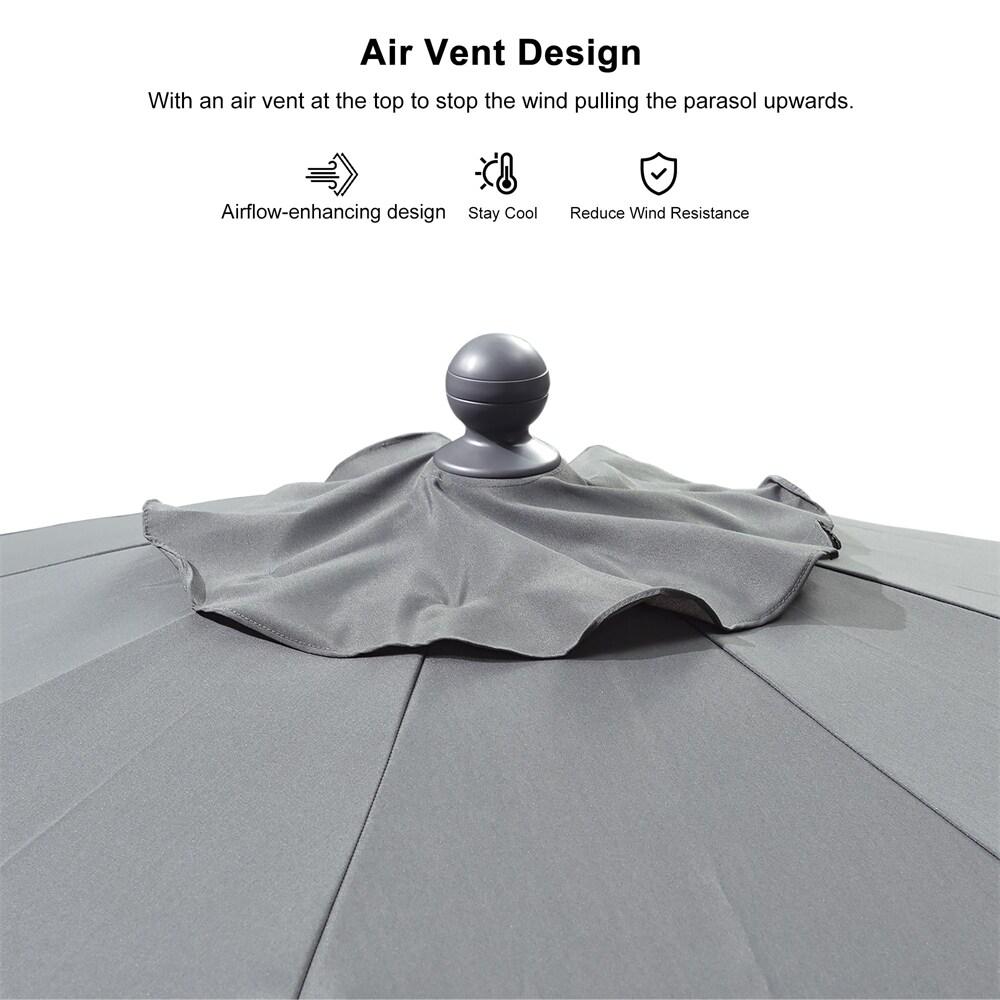 PURPLE LEAF 9 ft Patio Umbrella Outdoor Market Umbrella w/ Dual Tilt Buttons & Crank, 8 Aluminum Ribs, UV Protection for Garden Deck Pool Patio - Gray