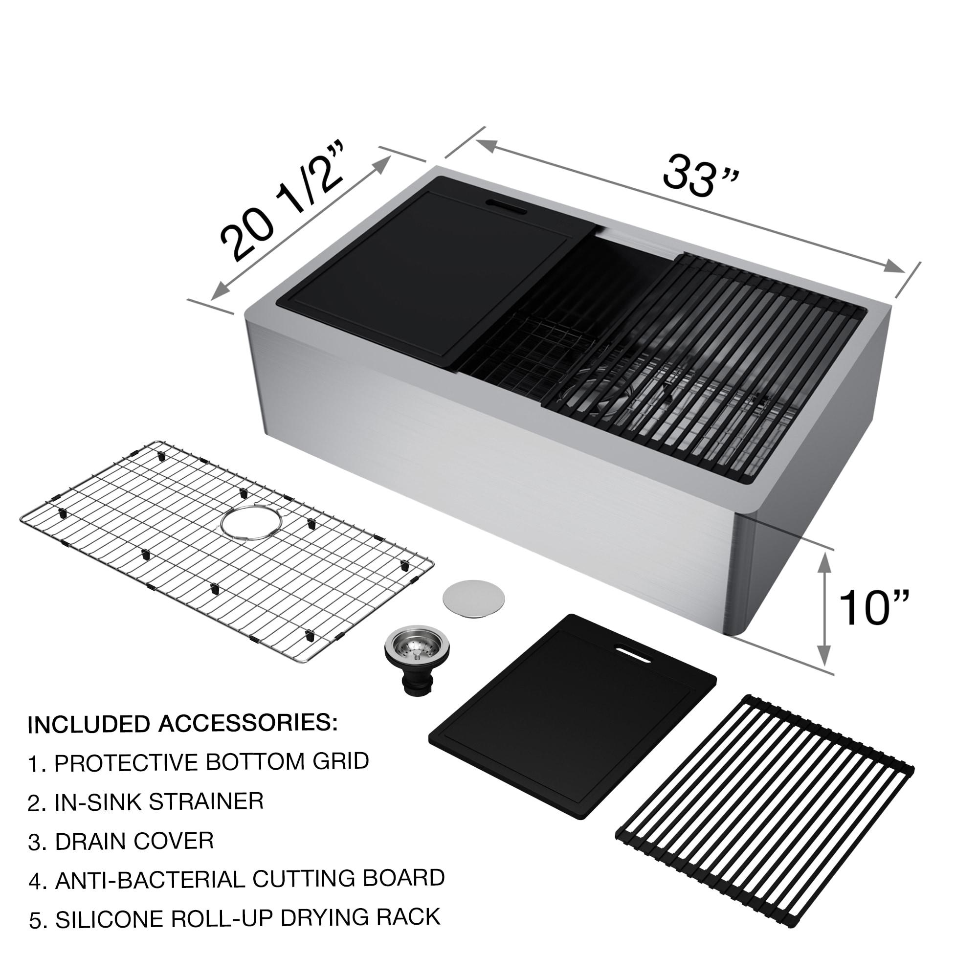 Oxford 33" L x 21" W Single Basin Farmhouse Stainless Steel Kitchen Sink Workstation & Accessories