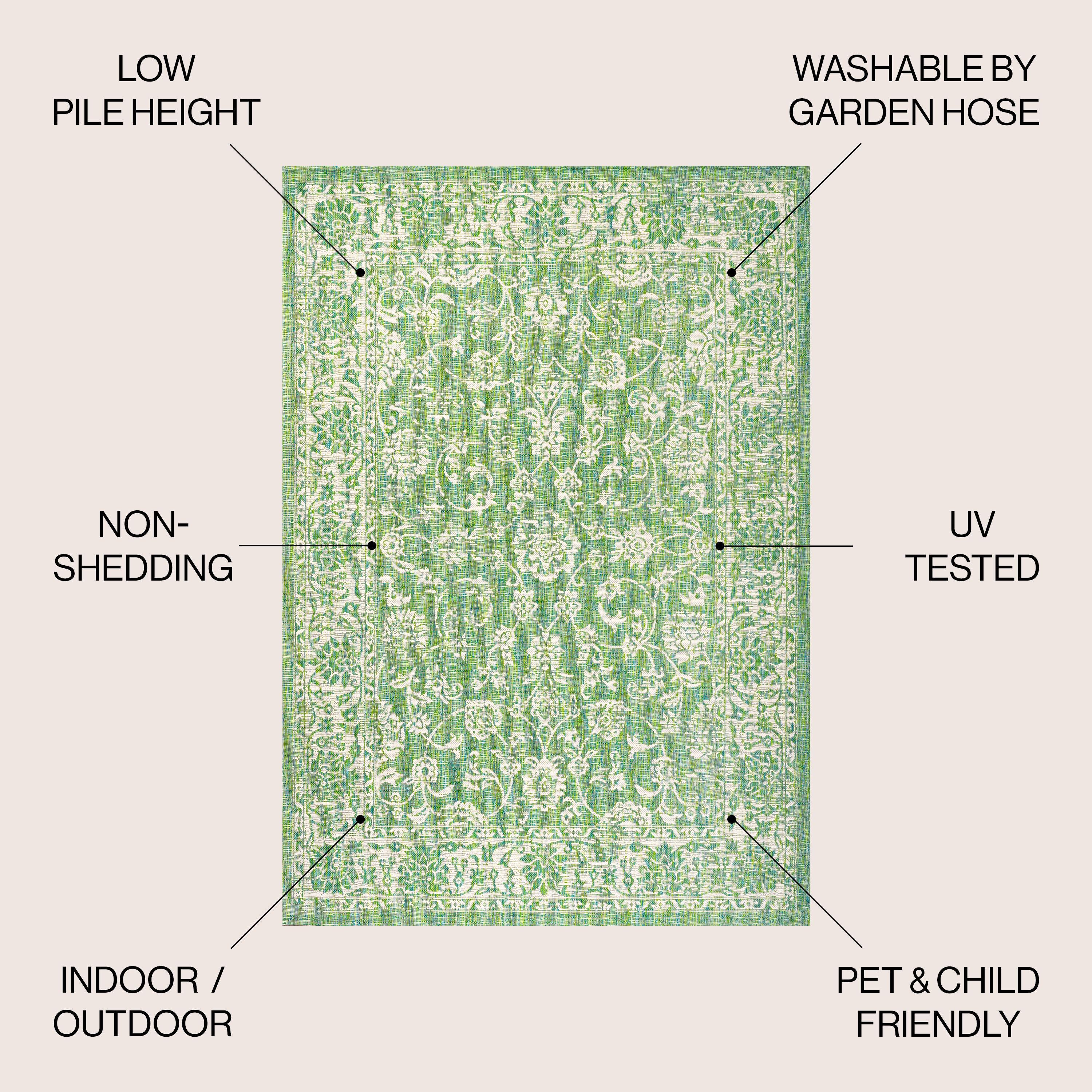 9' x 12' Tela Bohemian Textured Weave Floral Indoor/Outdoor Area Rug, Cream/Green - JONATHAN Y