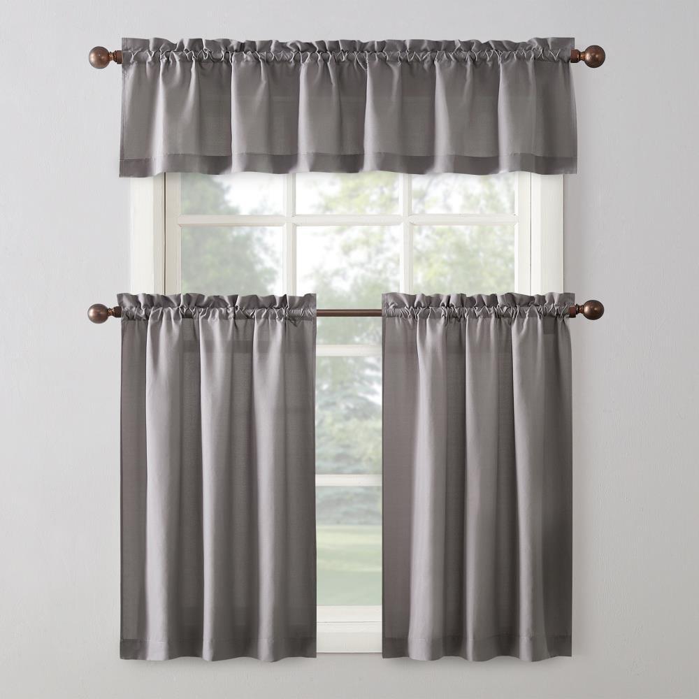 Set of 3 (45"x27") Martine Microfiber Semi-Sheer Rod Pocket Kitchen Curtain Valance and Tiers Set Gray - No. 918