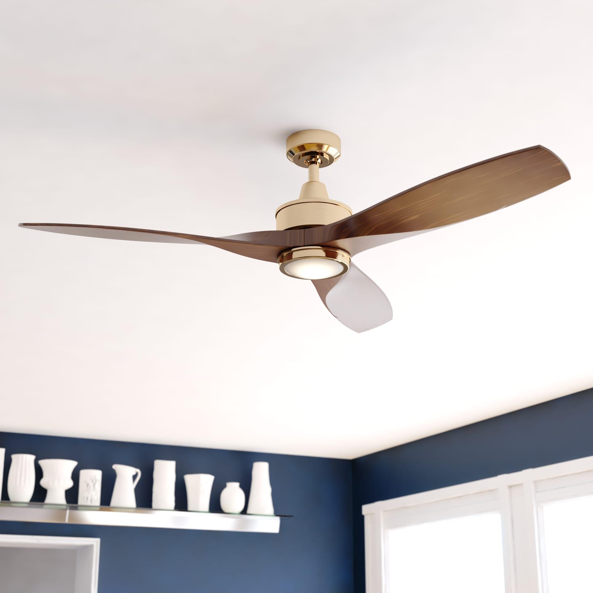 Wade Logan® Ballog 52 in. Matte Black and Brushed Silver Indoor Outdoor Rod Mount Industrial Ceiling Fan with Wooden Walnut Blades, Dimmable Integrated LED Light Kit and Remote Control Included, 3 Speeds