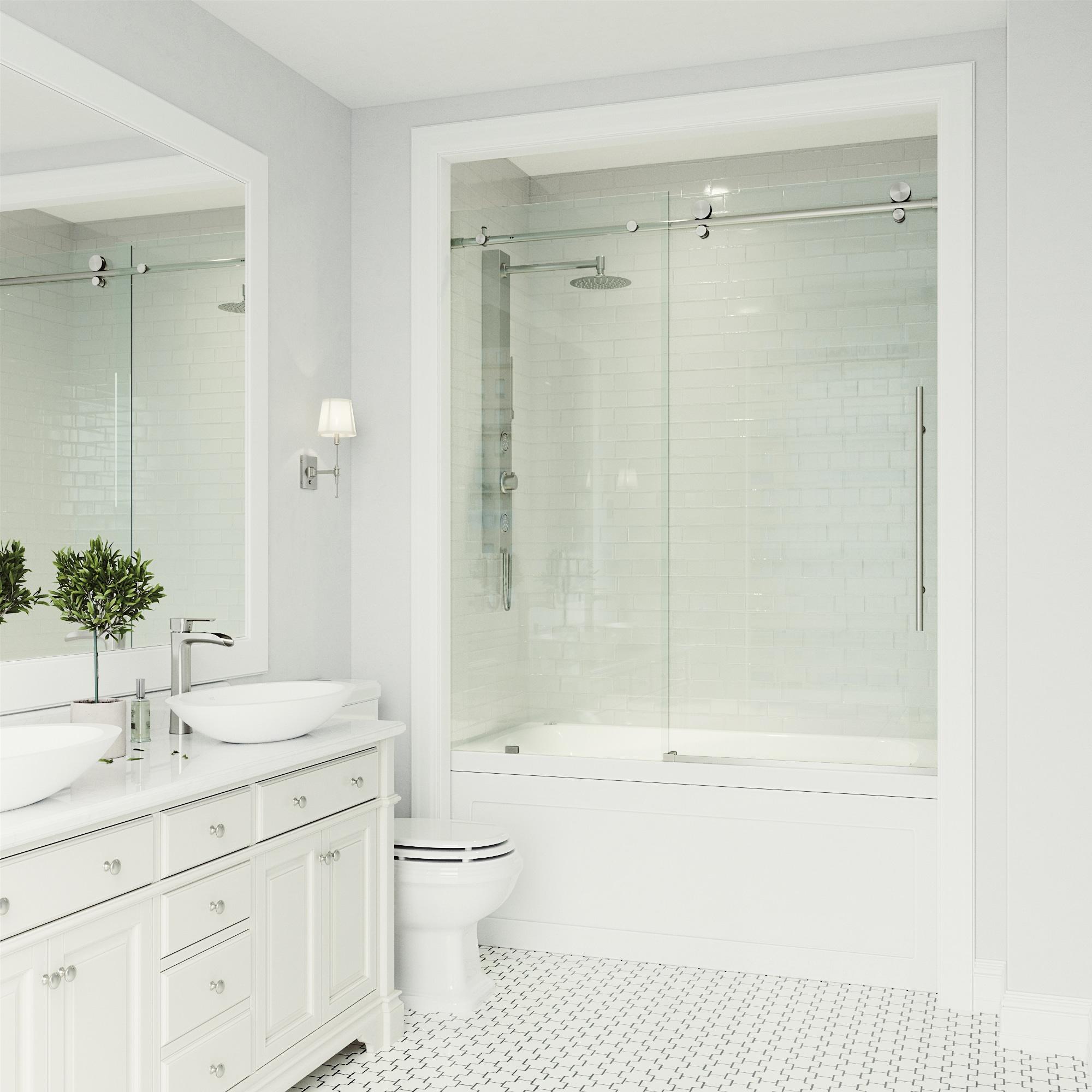 Elan E-Class 56-60" W x 66" H Sliding Frameless Tub Door with 3/8" Clear Glass