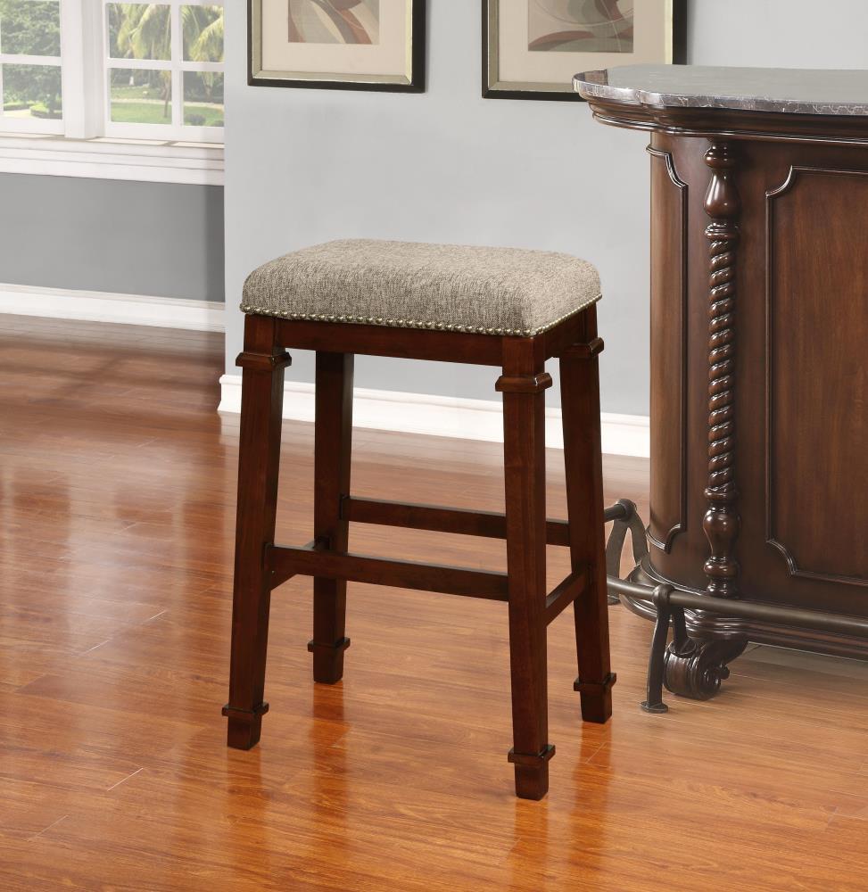 Kennedy Backless Faux Leather Nailhead Barstool Wood Brown - Linon