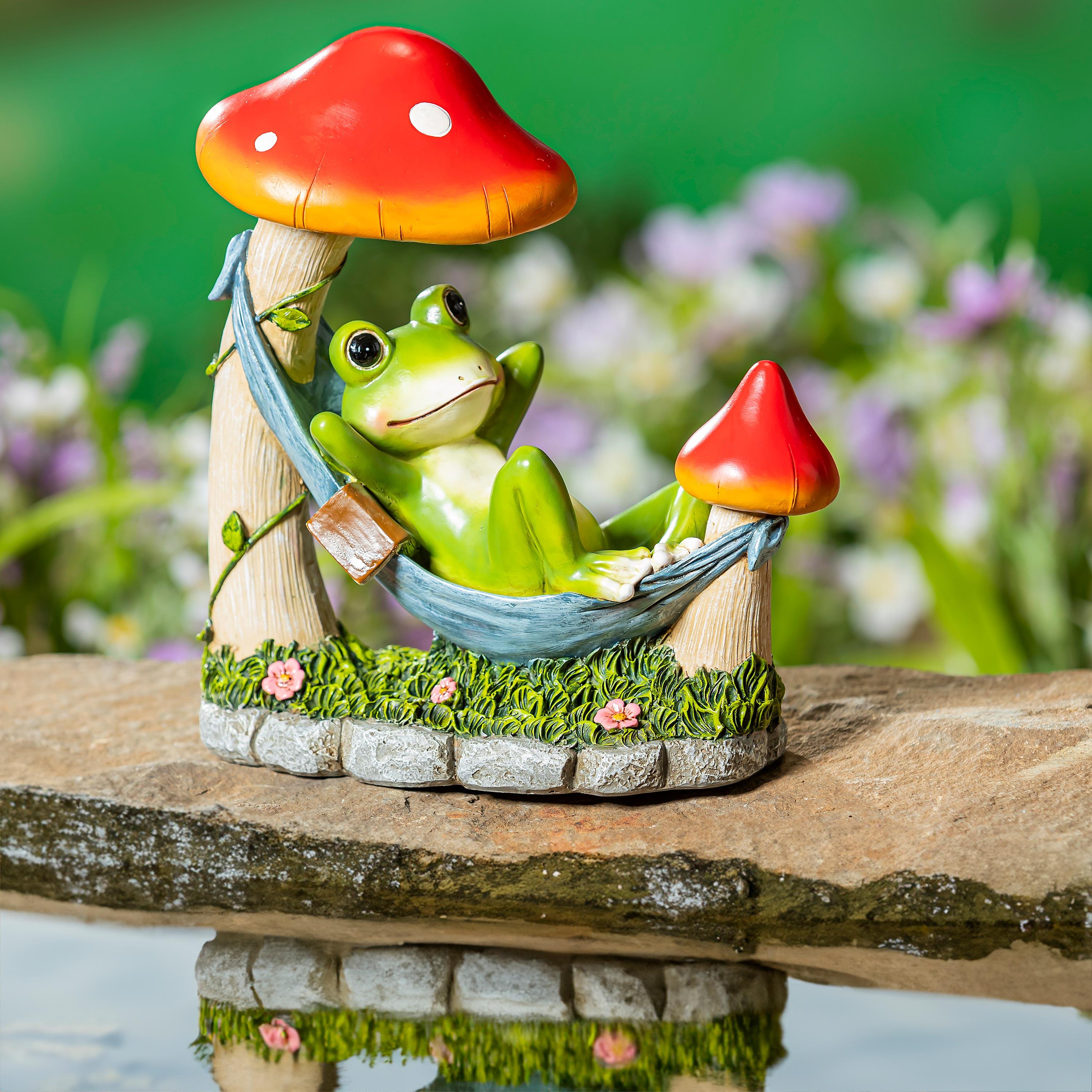 Colorful Resin Frog Relaxing in Hammock Garden Statue, 8"H